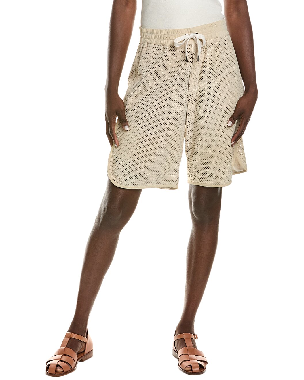 BRUNELLO CUCINELLI WOMEN'S 100% LEATHER ATHELTIC STYLE BERMUDA SHORTS