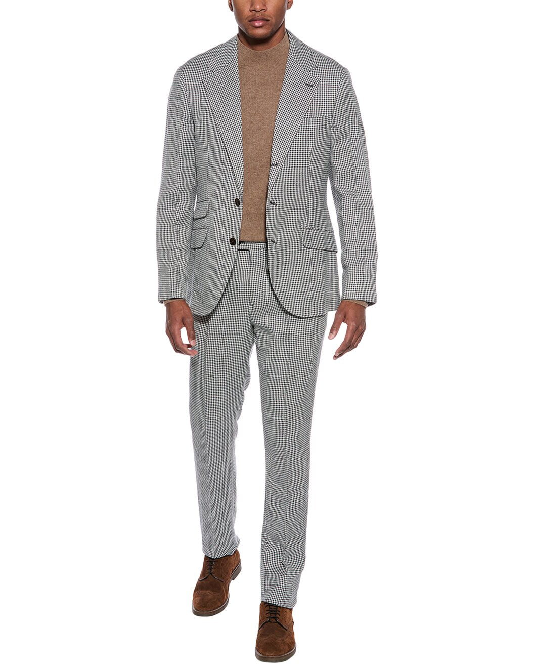 BRUNELLO CUCINELLI MEN'S WOOL BLEND 3 BUTTON CLASSIC HOUNDS TOOTH SUIT NEW