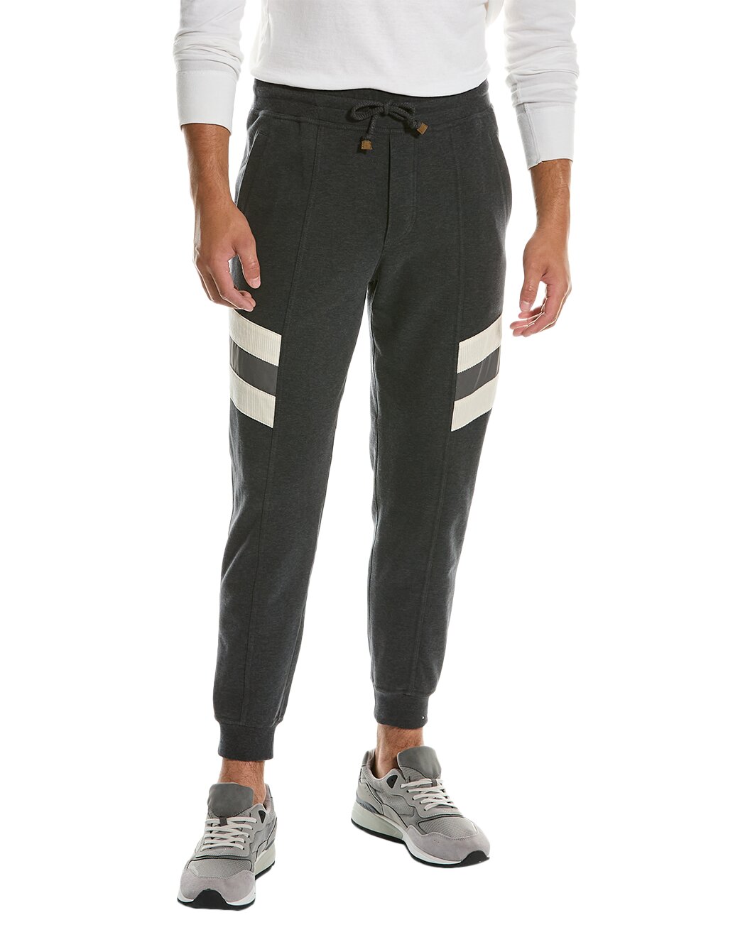 BRUNELLO CUCINELLI MEN'S TWO TONE BRUSHED COTTON ATHLETHIC FASHION SWEATPANTS
