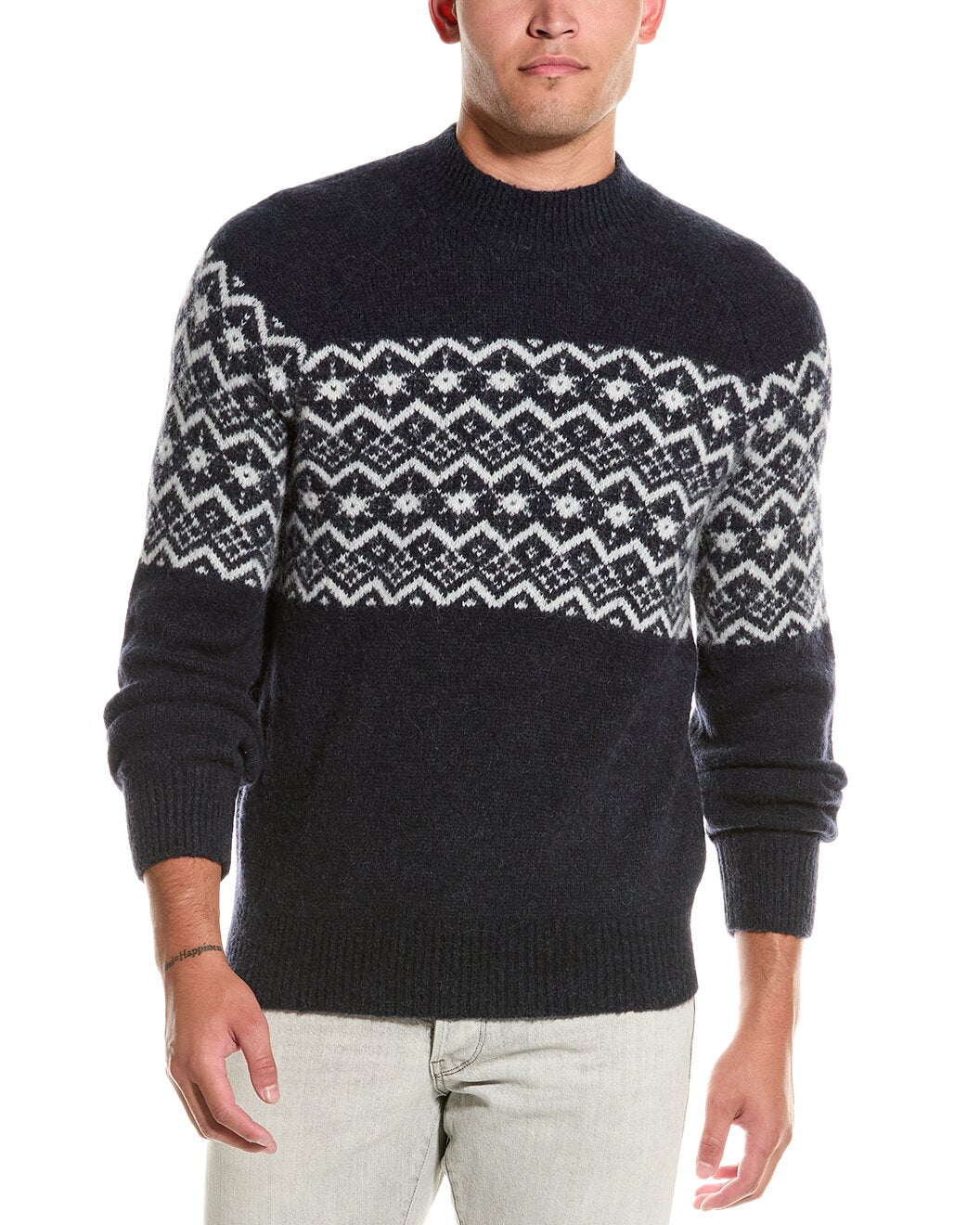 BRUNELLO CUCINELLI MEN'S TWO TONE MOCK COLLAR NAVY SWEATER / PULLOVER