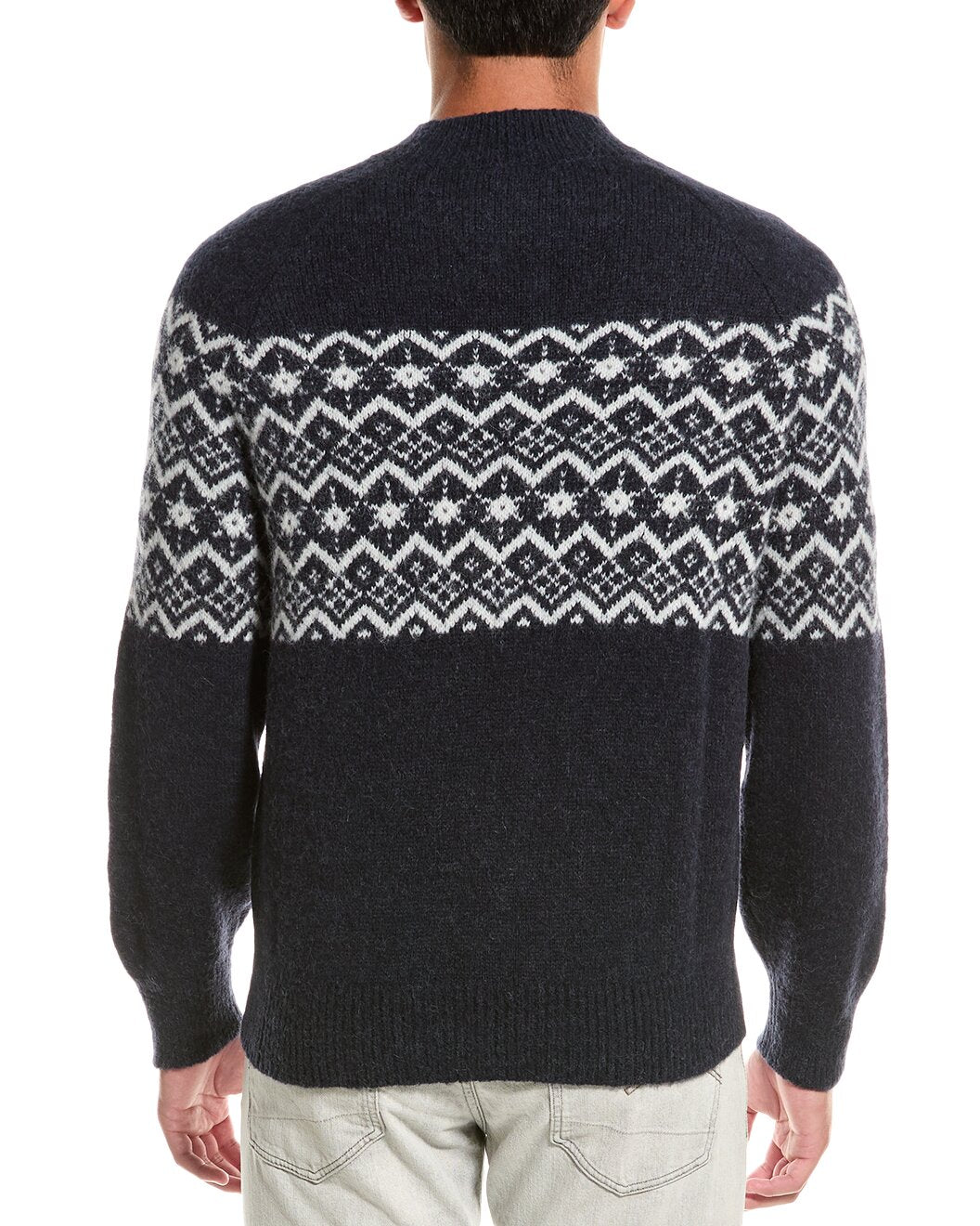 BRUNELLO CUCINELLI MEN'S TWO TONE MOCK COLLAR NAVY SWEATER / PULLOVER