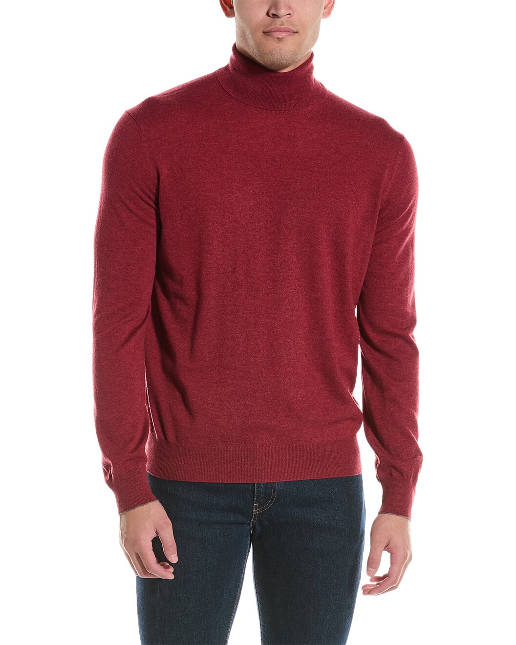 BRUNELLO CUCINELLI MEN'S 100% CASHMERE BURGUNDY TURTLE NECK SWEATER