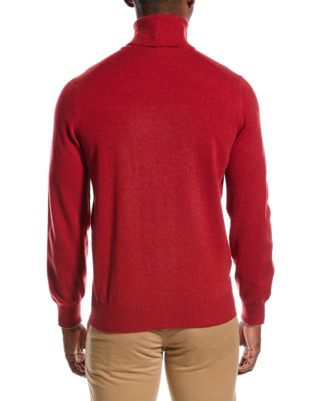 BRUNELLO CUCINELLI MEN'S 100% CASHMERE RED LOGO TURTLE NECK SWEATER