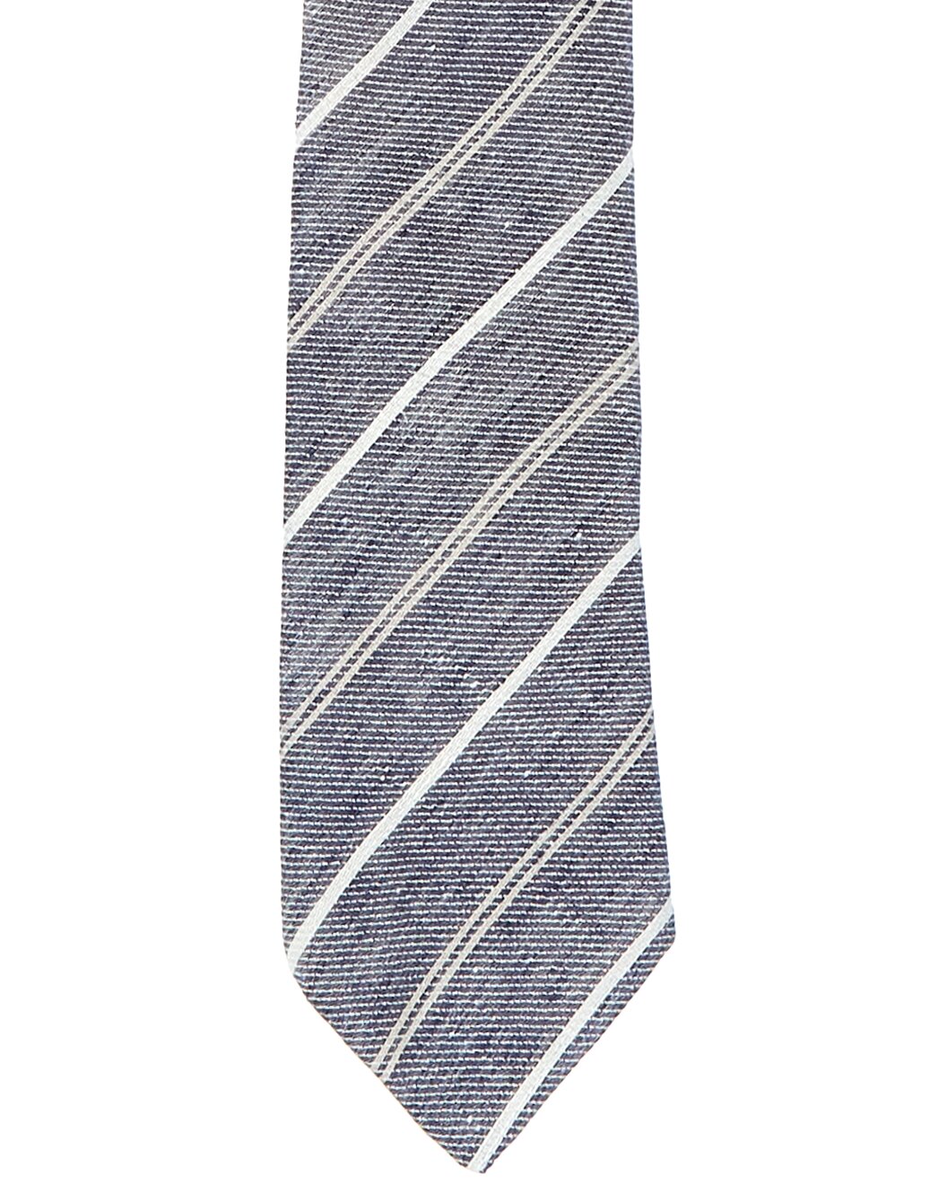 BRUNELLO CUCINELLI MEN'S LIGHT GRAY LINEN STRIPED TIE