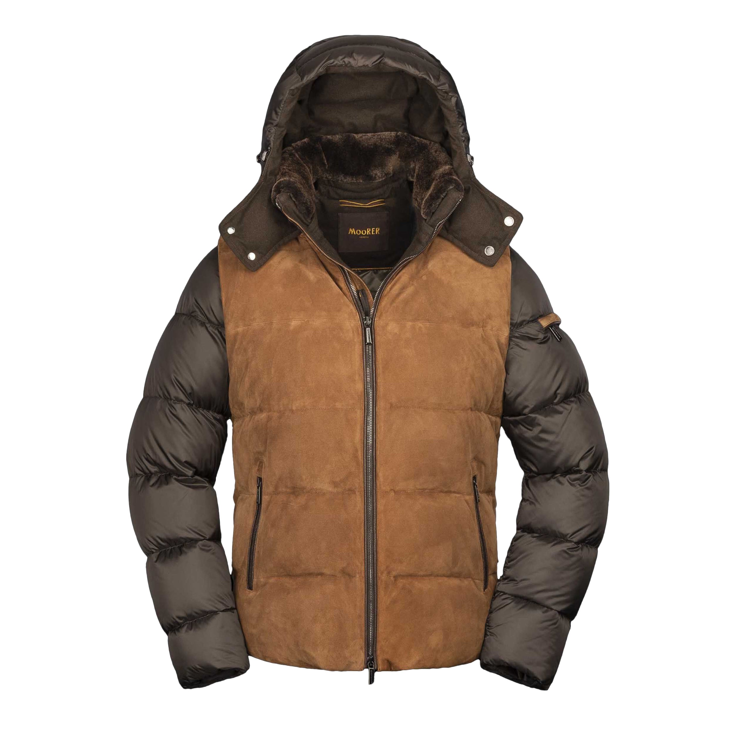 MOORER MEN'S BROWN SUEDE PADDED JACKET