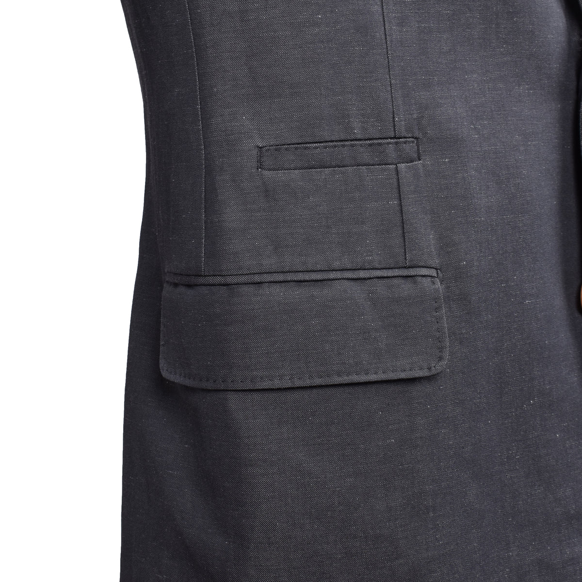 BRUNELLO CUCINELLI MEN'S DARK GREY WOOL LINEN SUIT