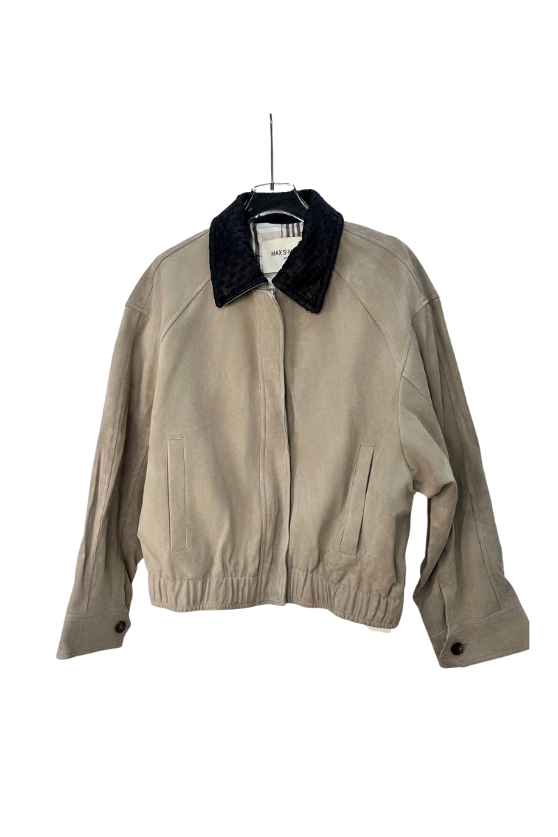 Max Simple Intrecciato Leather Jacket_Beige