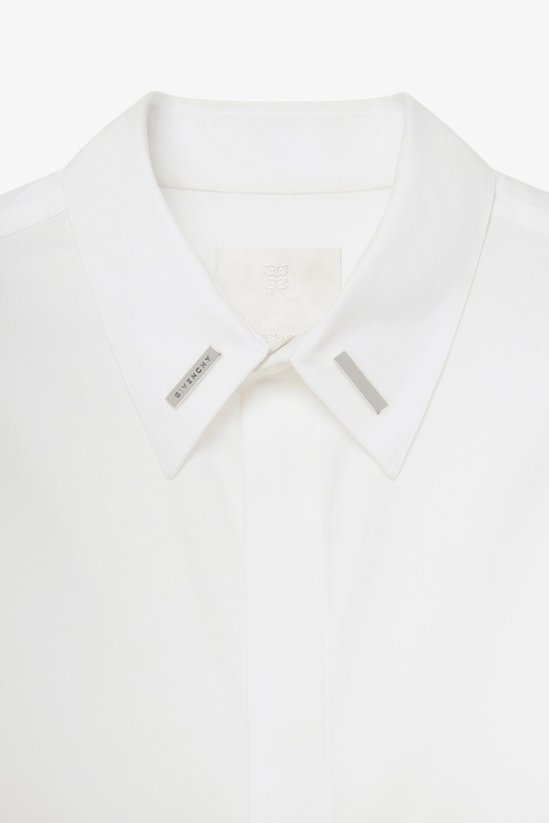 Givenchy Shirt in Poplin with Collar Details featuring engraved metal barrettes on the collar.