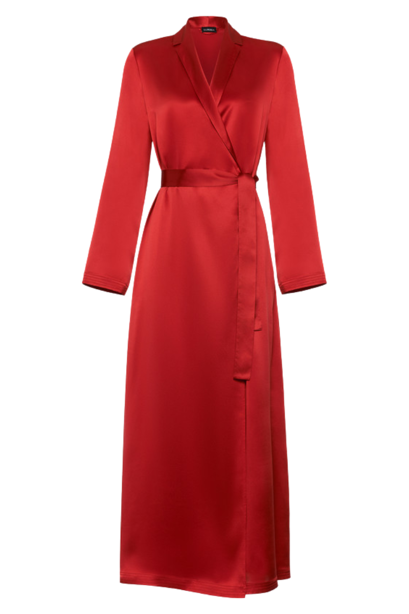 La Perla Silk Long Robe In Garnet