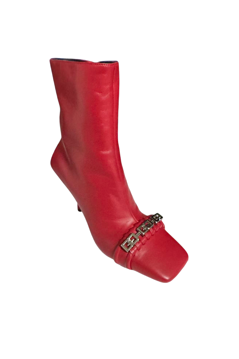 Givenchy G Woven Leather Ankle Boots In Red