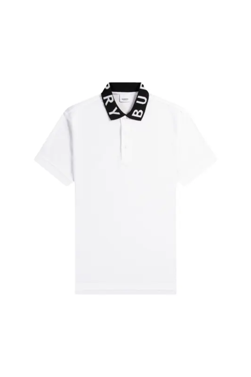 Burberry Men's White Intarsia Logo Ryland Polo