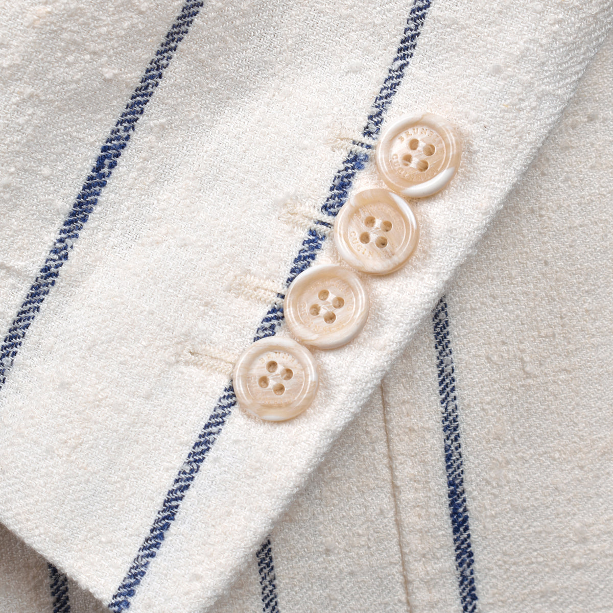 BRUNELLO CUCINELLI MEN'S CREAM STRIPED LINEN WOOL SUIT