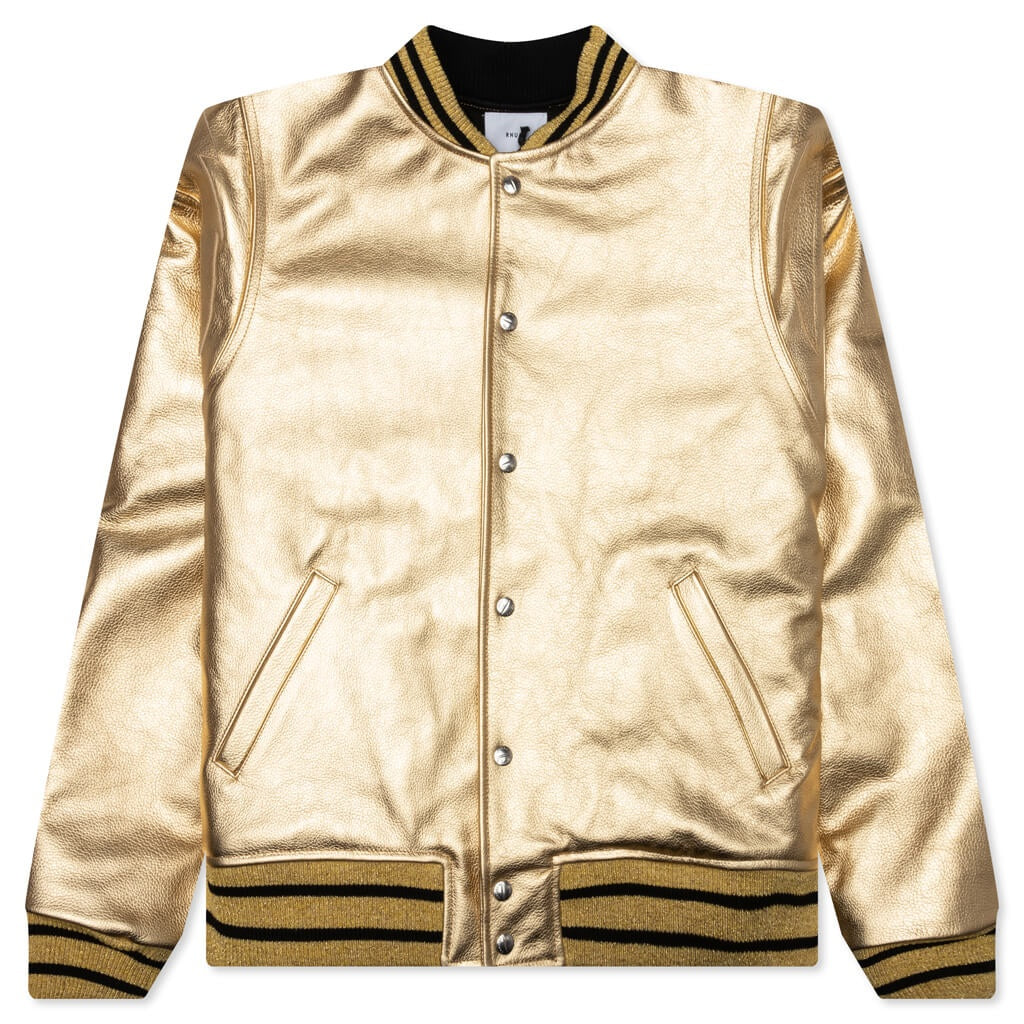 RHUDE MEN'S METALIC LEATHER BOMBER
