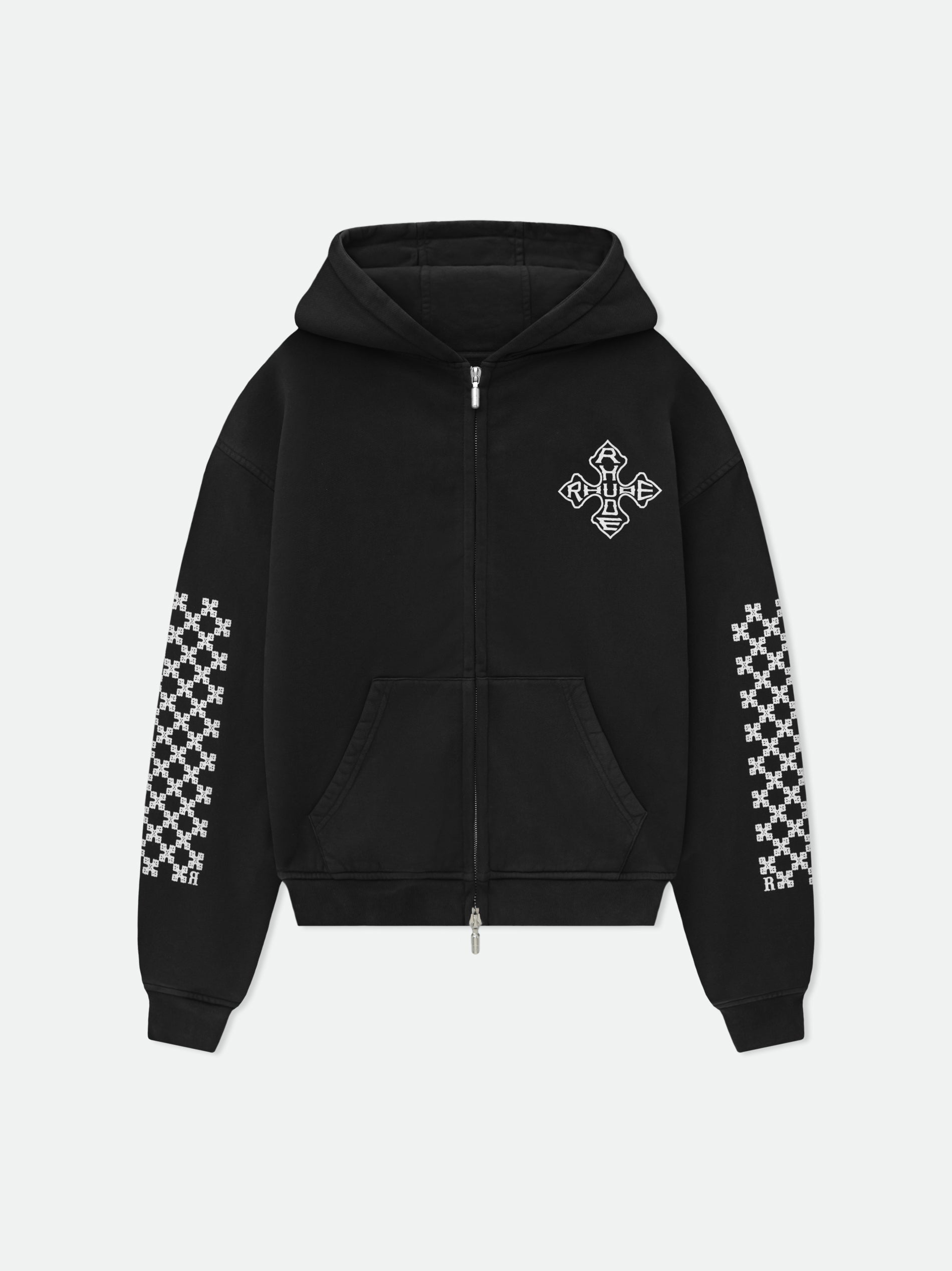 RHUDE MEN'S CROSS LOGO ZIP-UP HOODIE