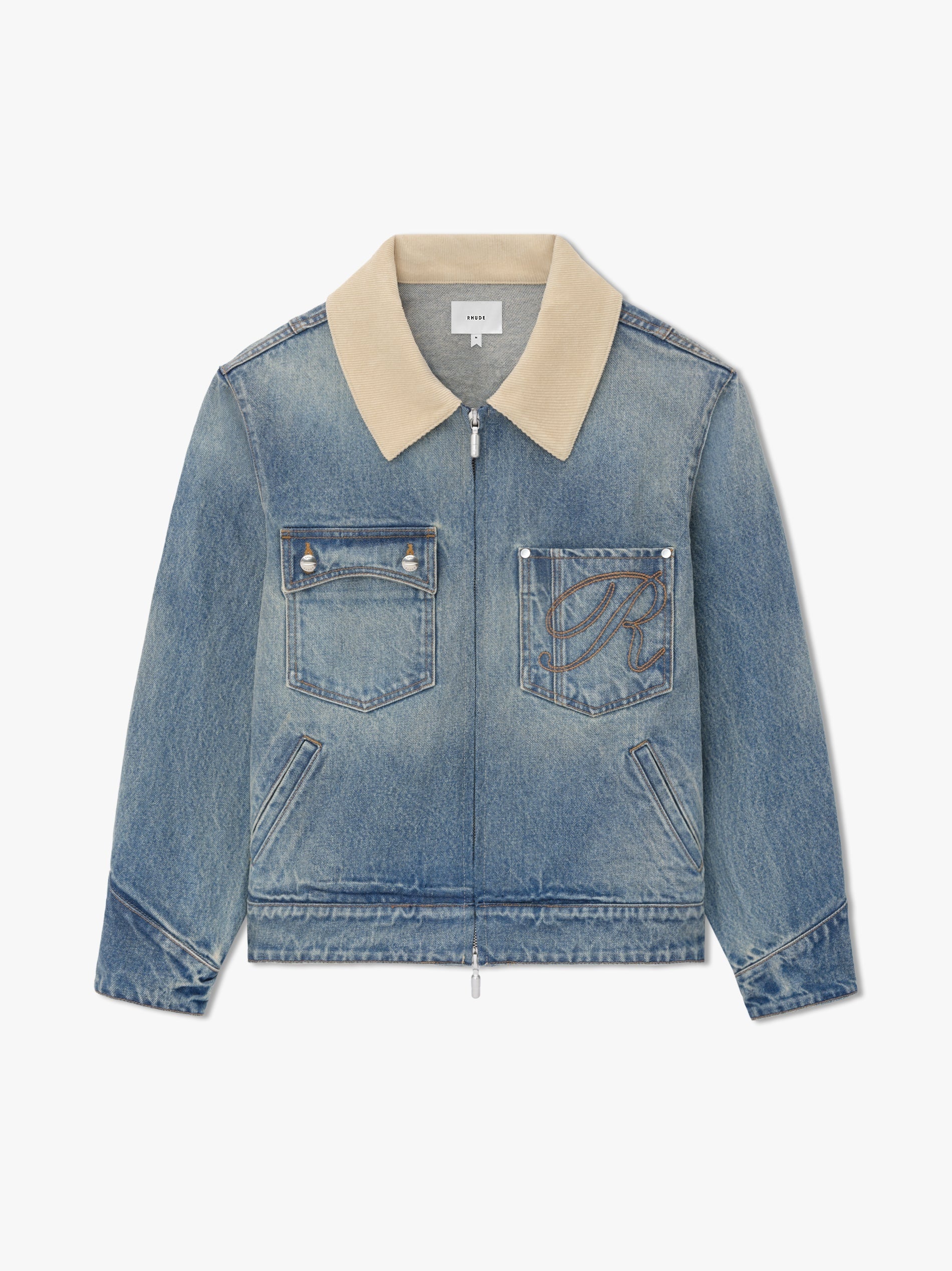 RHUDE MEN'S WESTERN ZIP UP DENIM JACKET
