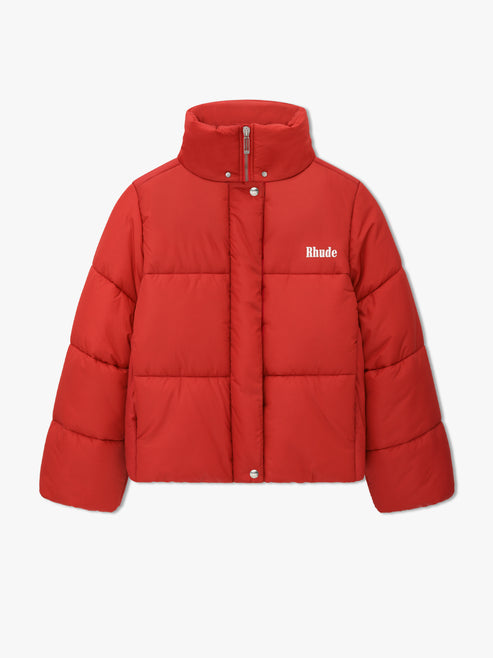 RHUDE MEN'S MOONLIGHT PUFFER JACKET RED/WHITE/BLACK