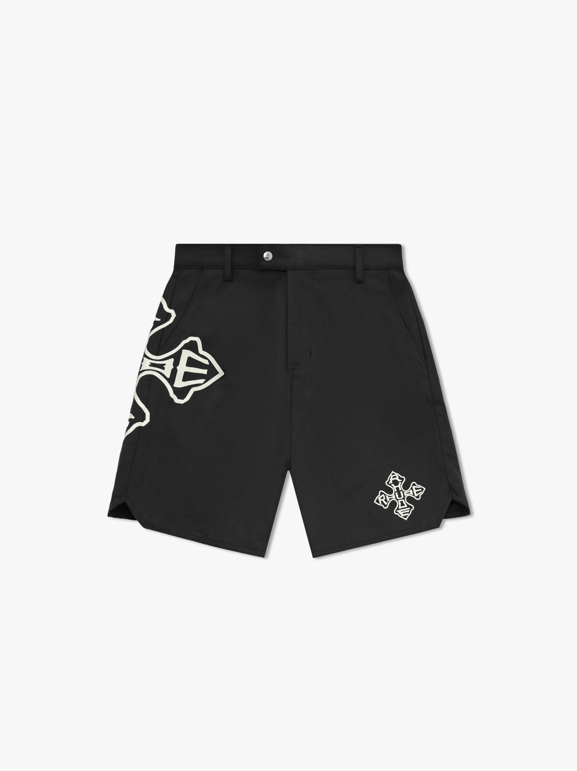 RHUDE MEN'S CROSS LOGO TWILL SHORT