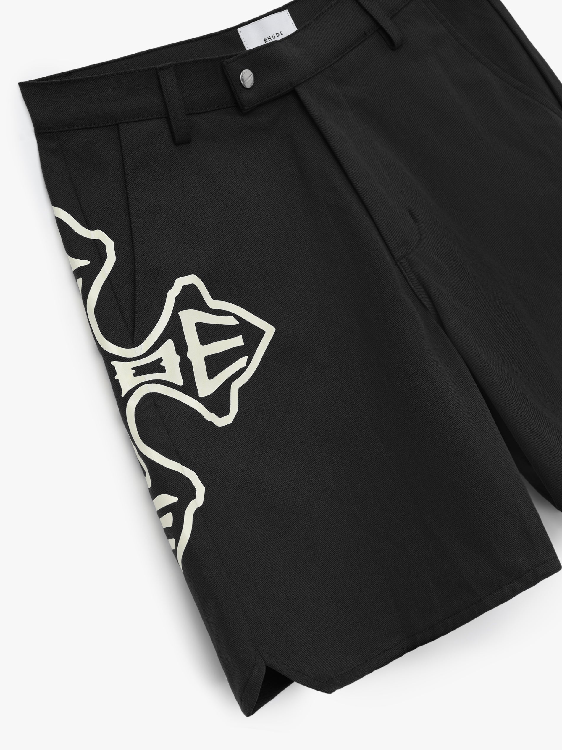 RHUDE MEN'S BLACK TWILL SHORTS WITH LOGO