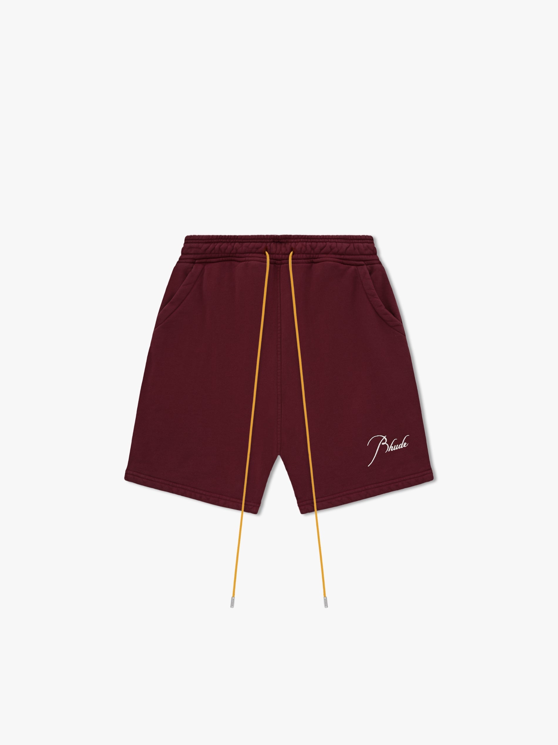 RHUDE MEN'S BURGUNDY SWEATSHORTS WITH DRAWSTRING