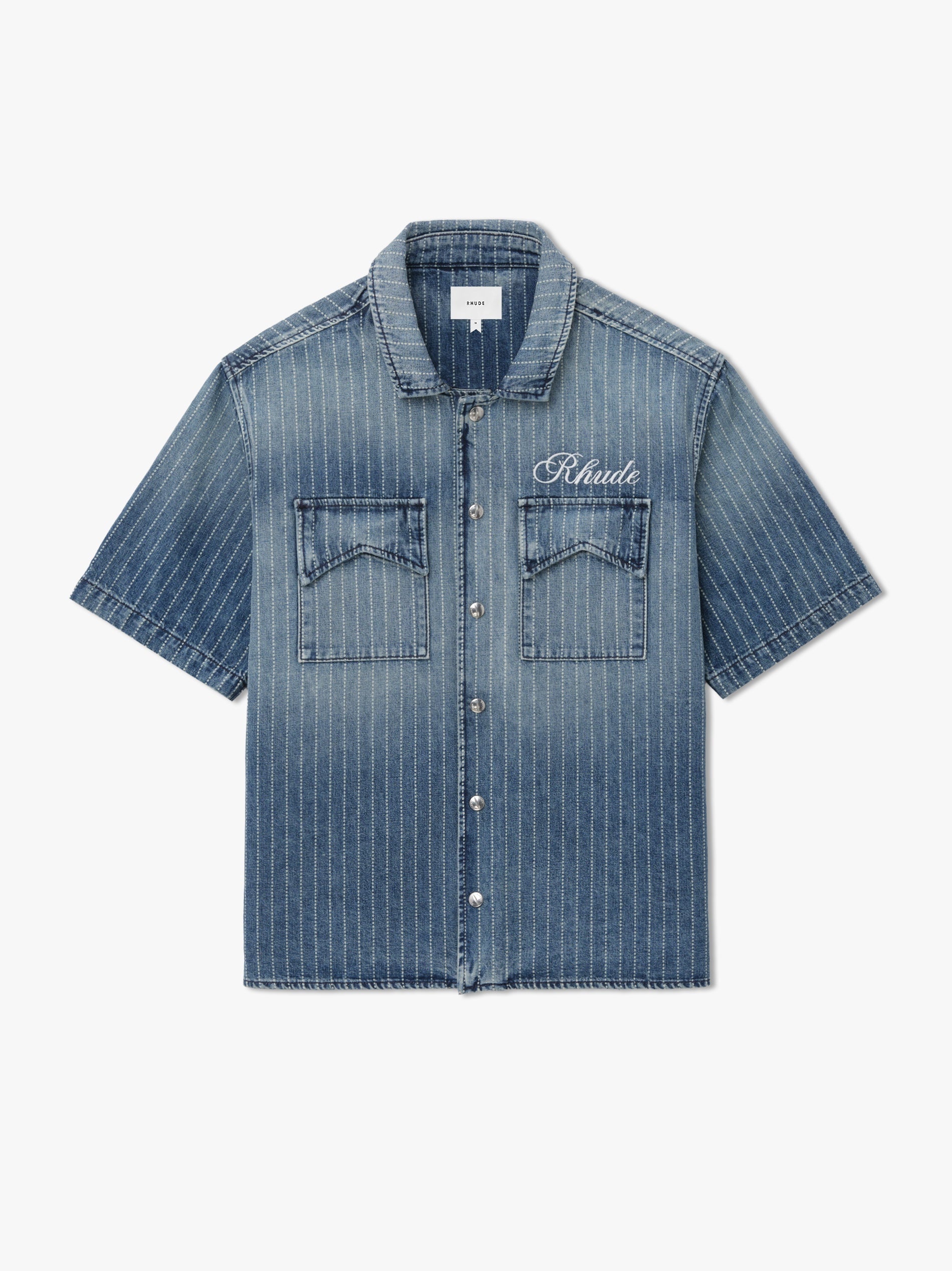 RHUDE MEN'S WABASH DENIM SNAP SHIRT