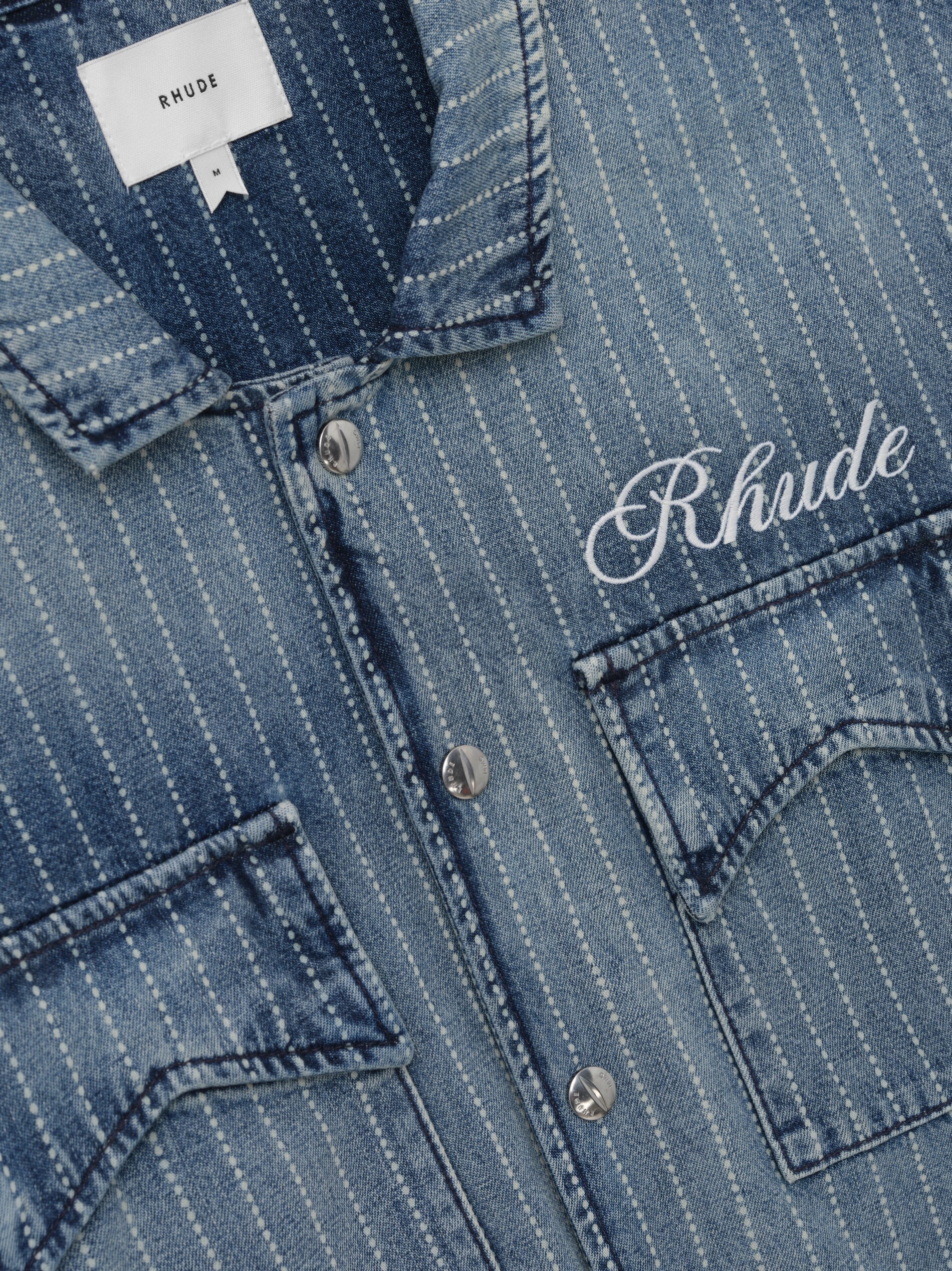 RHUDE MEN'S WABASH DENIM SNAP SHIRT