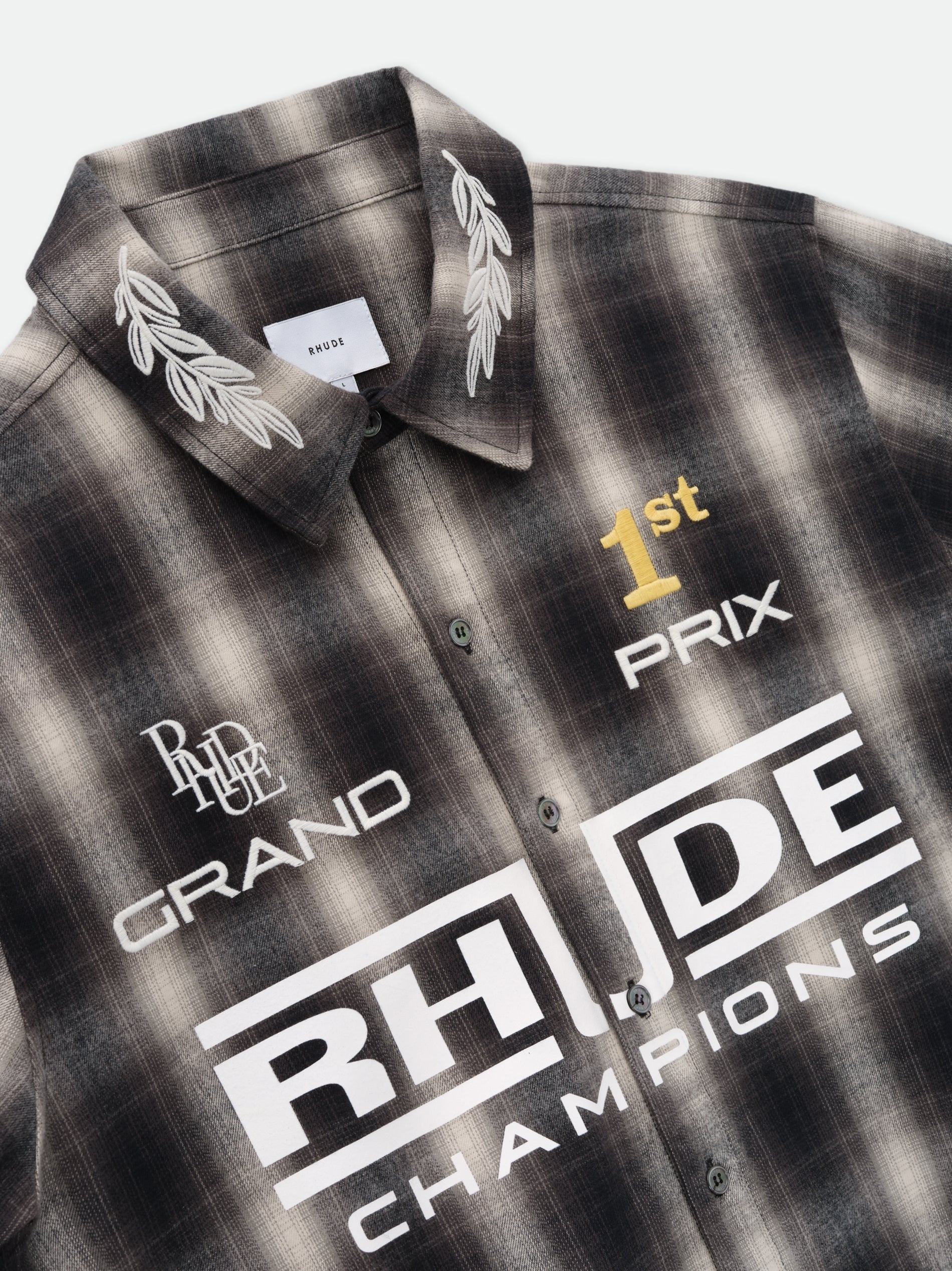 RHUDE MEN'S MULTI PLAID RACING FLANNEL SHIRT