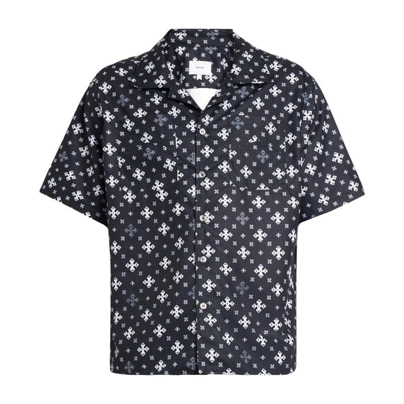 RHUDE MEN'S BLACK WHITE BANDANA PRINT SHIRT