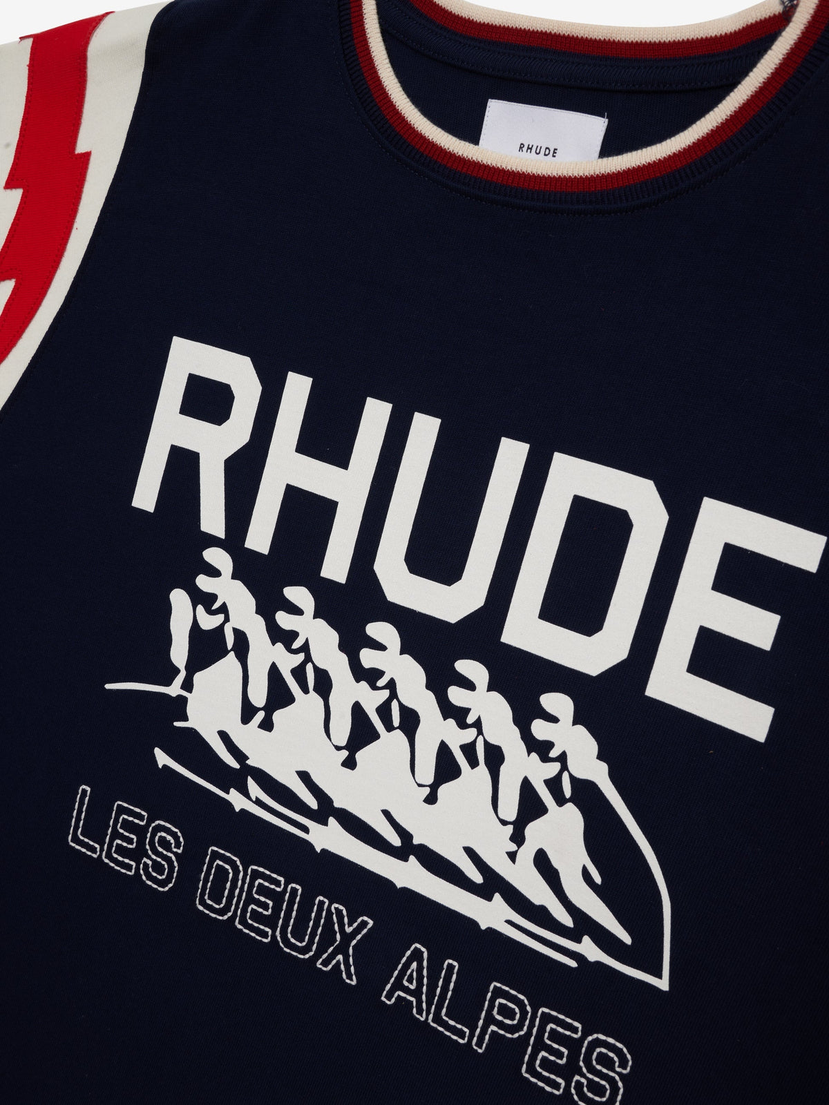 RHUDE MEN'S NAVY GRAPHIC RINGER TEE