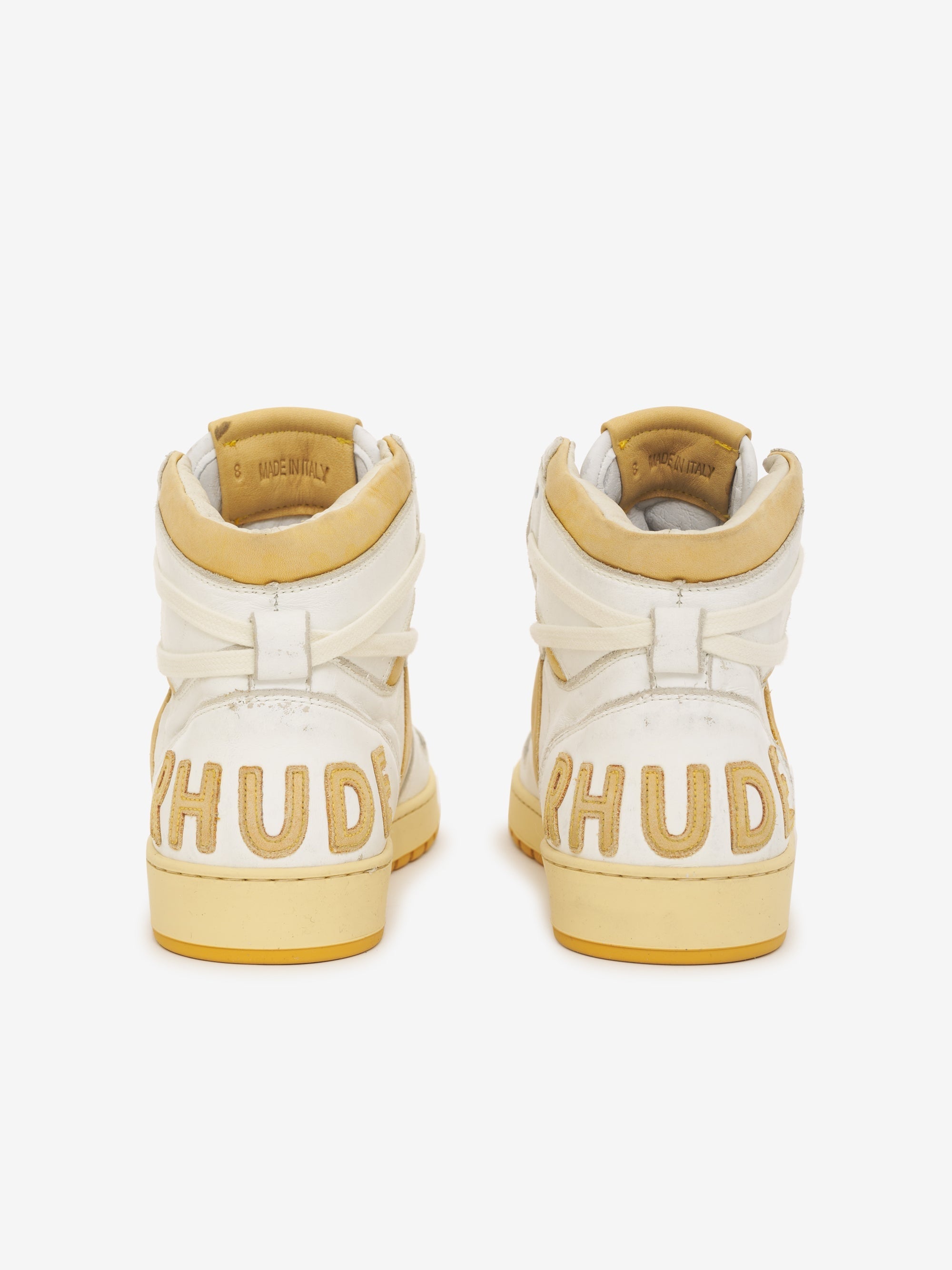 RHUDE MEN'S RHECESS HI - WHITE/MUSTARD NWT