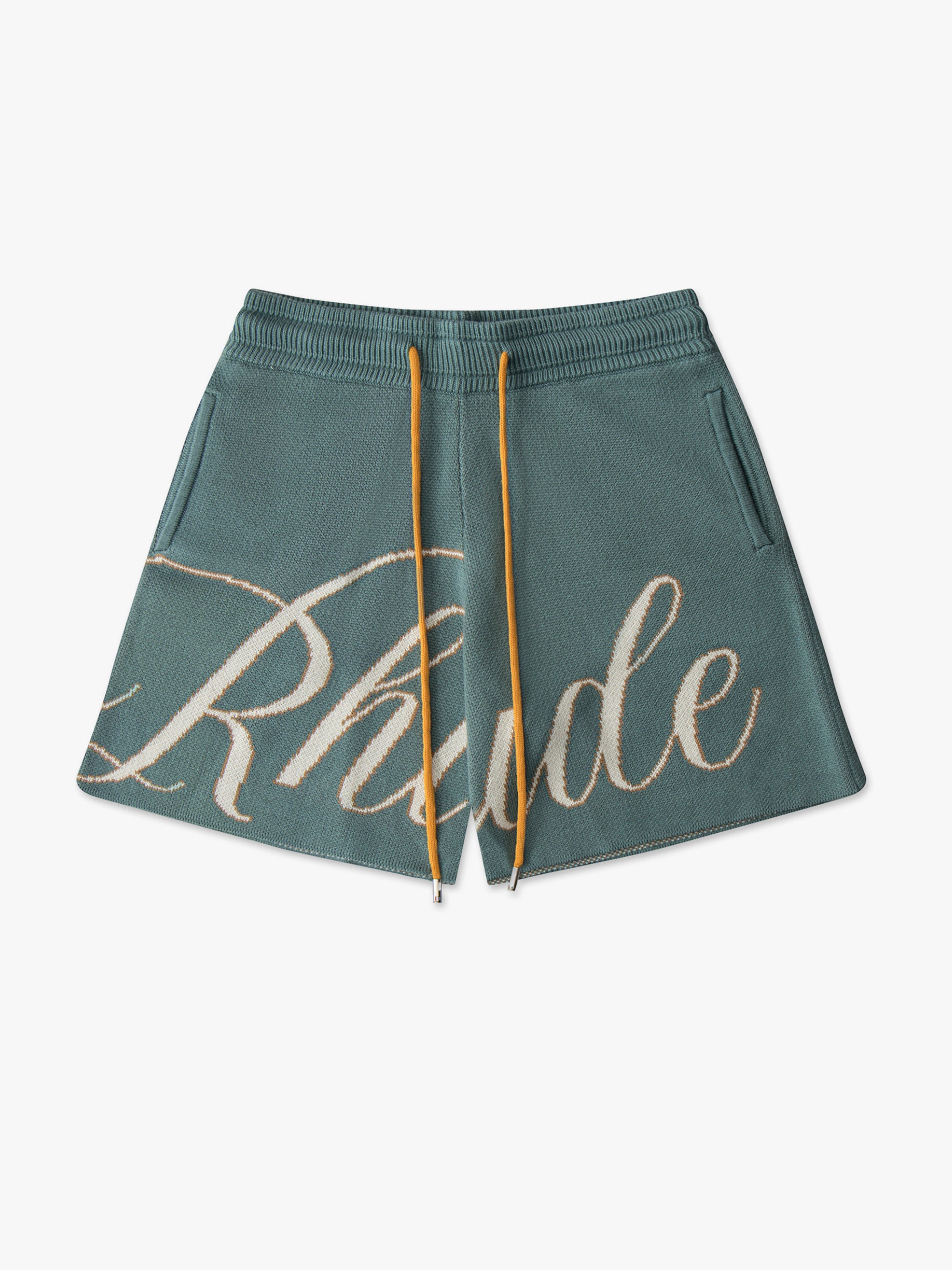 RHUDE MEN'S SCRIPT LOGO KNIT SHORT