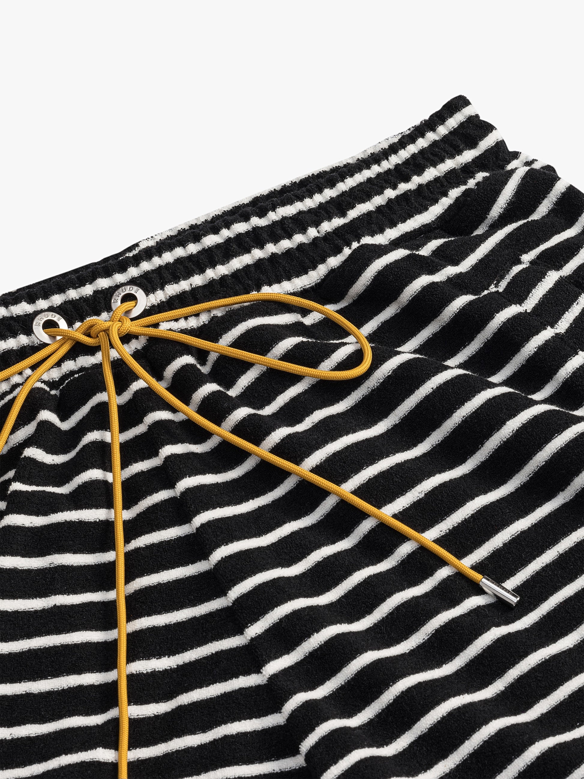 RHUDE MEN'S BLACK STRIPED TOWEL SHORTS