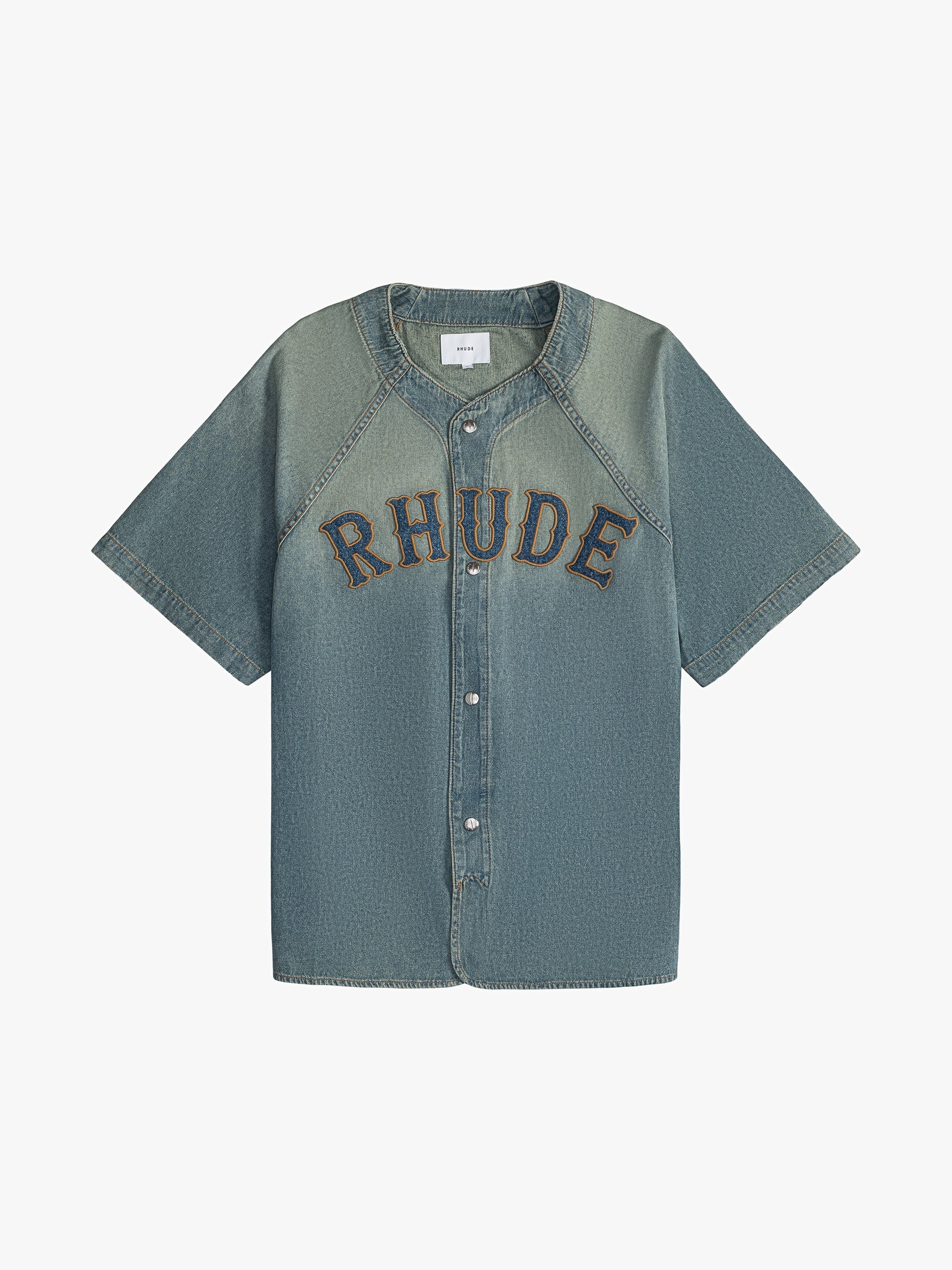RHUDE MEN'S BASEBALL DENIM SHIRT