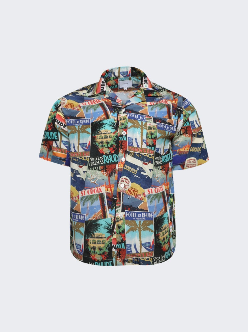 RHUDE MEN'S POSTCARD SILK SHIRT