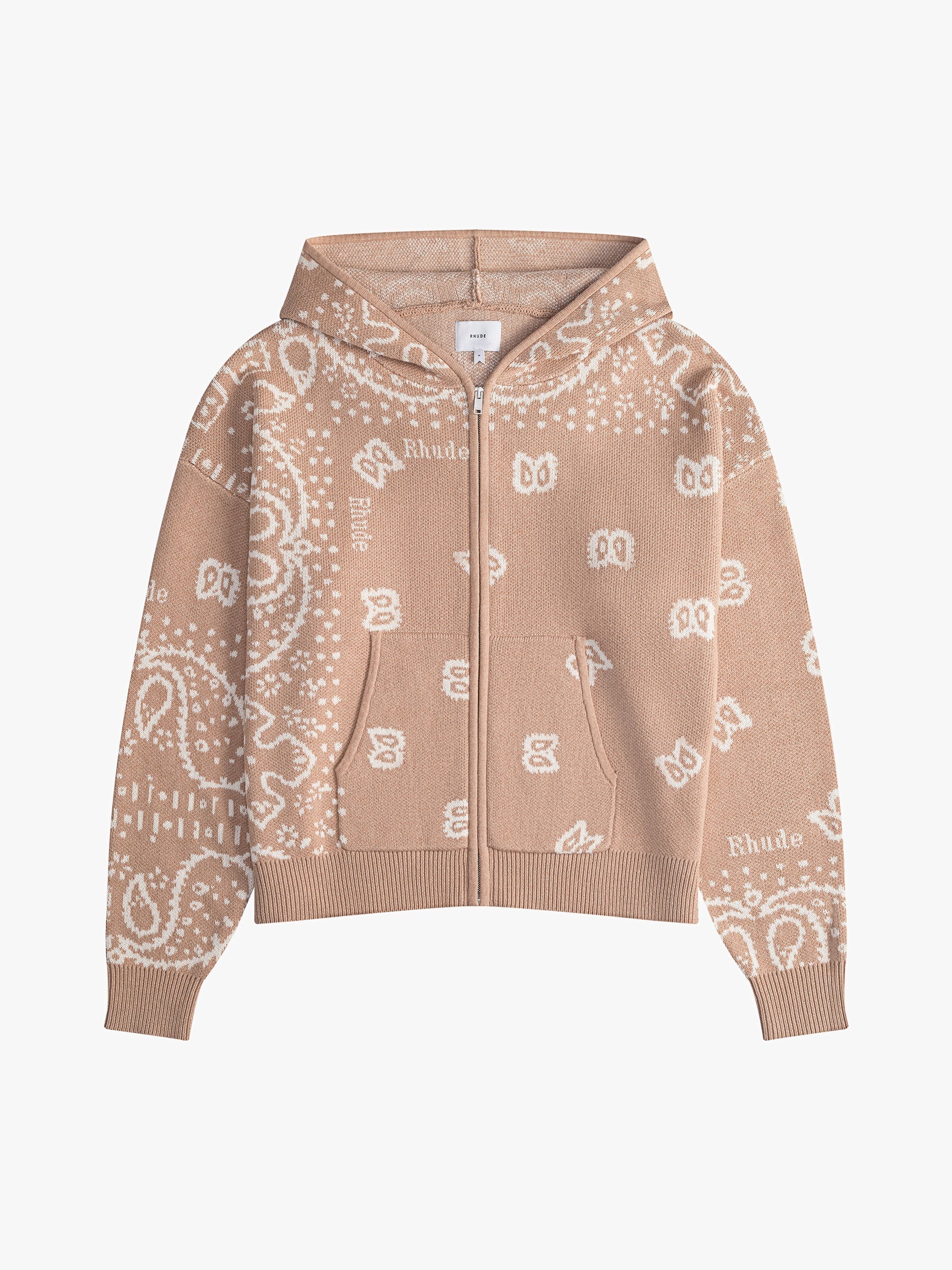 RHUDE MEN'S BEIGE CASHMERE BLEND BANDANA KNIT HOODIE