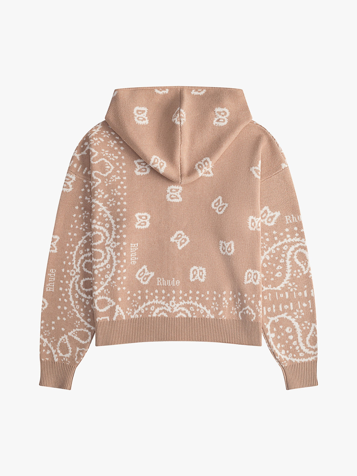 RHUDE MEN'S BEIGE CASHMERE BLEND BANDANA KNIT HOODIE