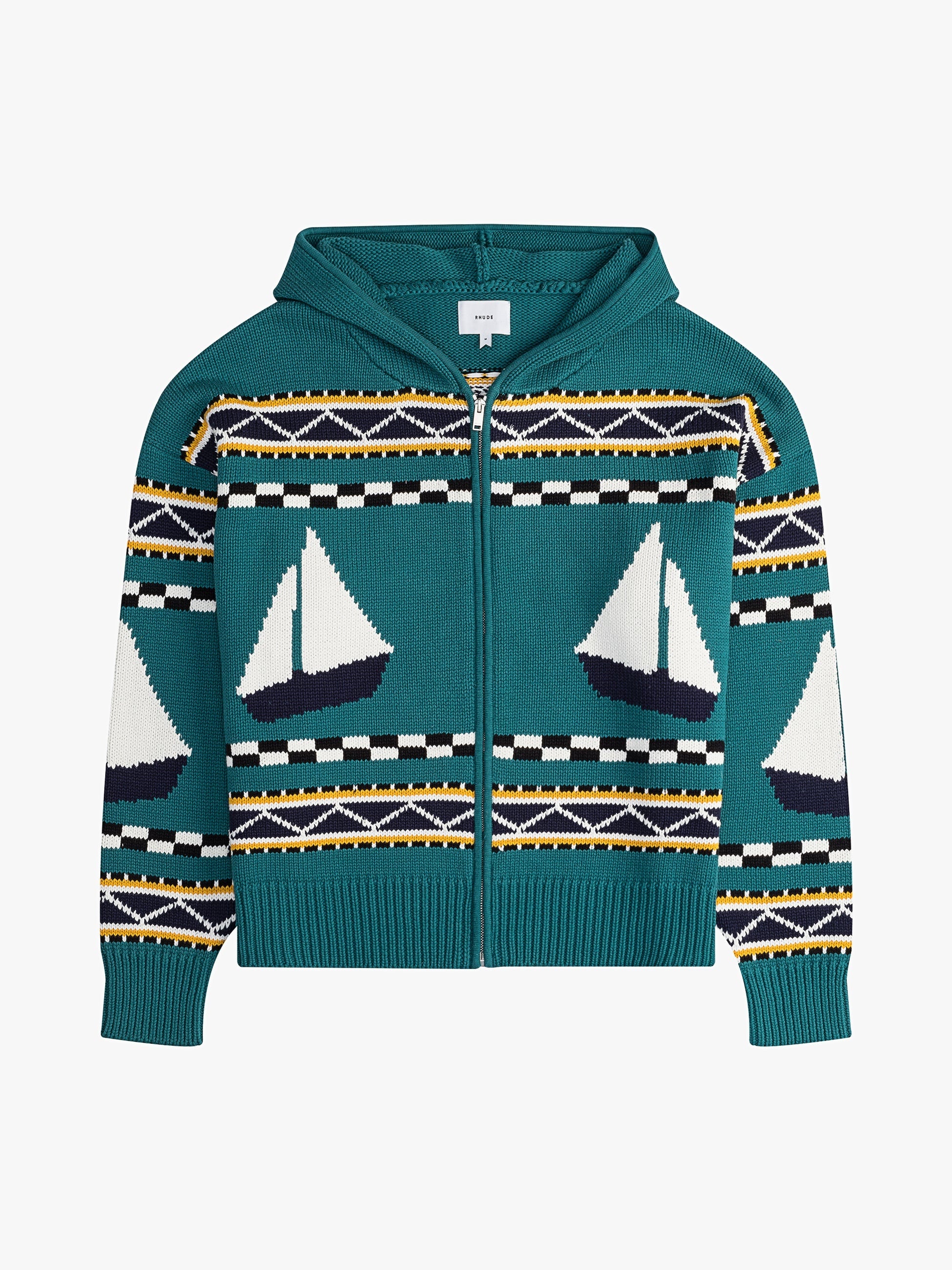 RHUDE MEN'S BATEAU KNIT ZIP-UP