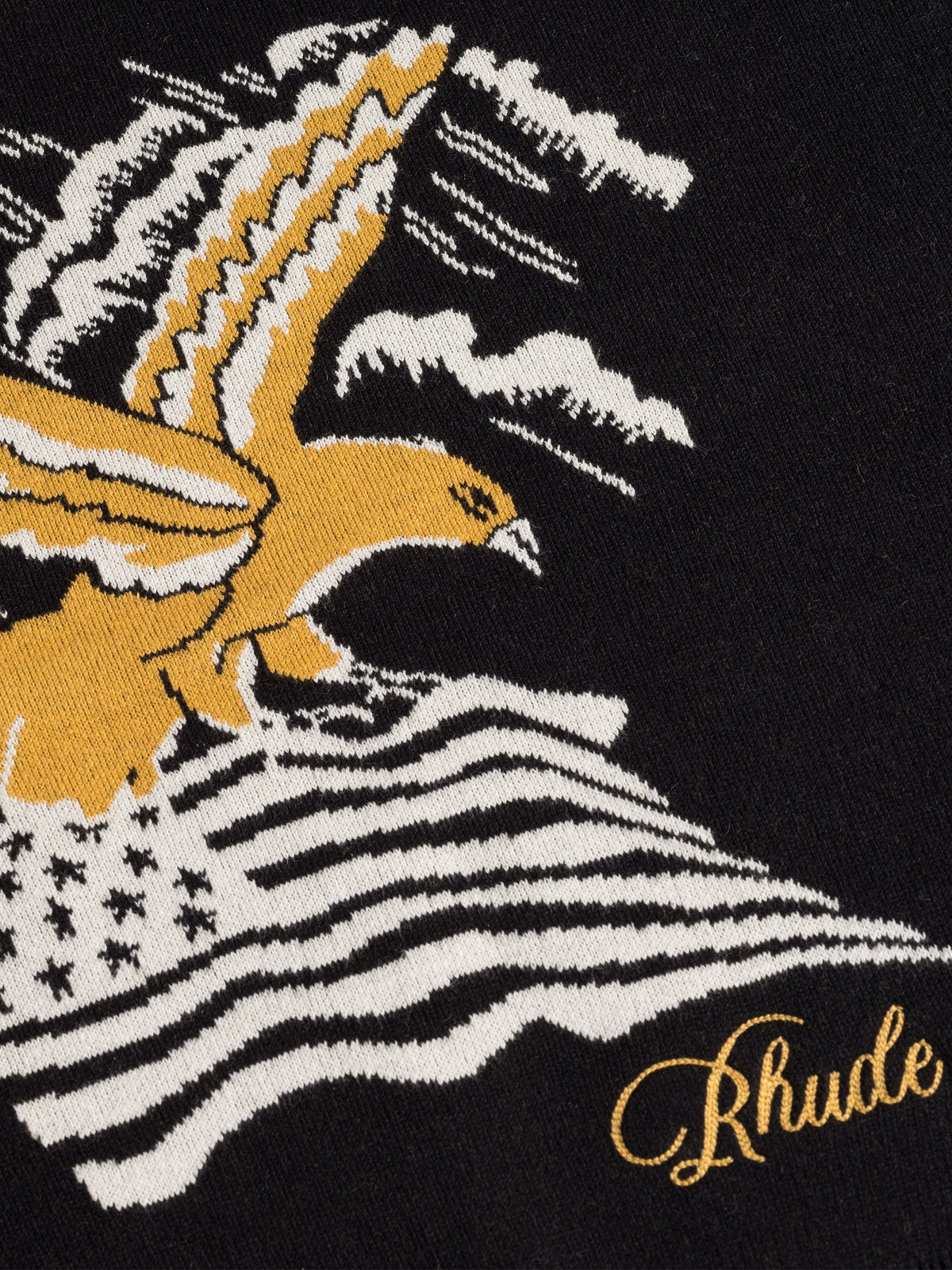 RHUDE MEN'S BLACK GOLD CASHMERE KNIT CREWNECK SWEATER