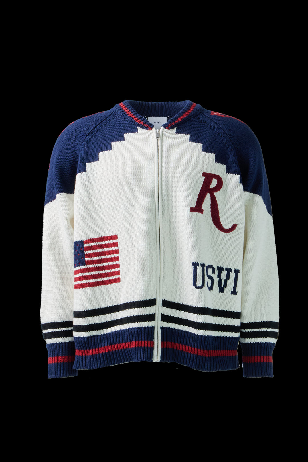 RHUDE MEN'S ST. CROIX KNIT ZIP-UP