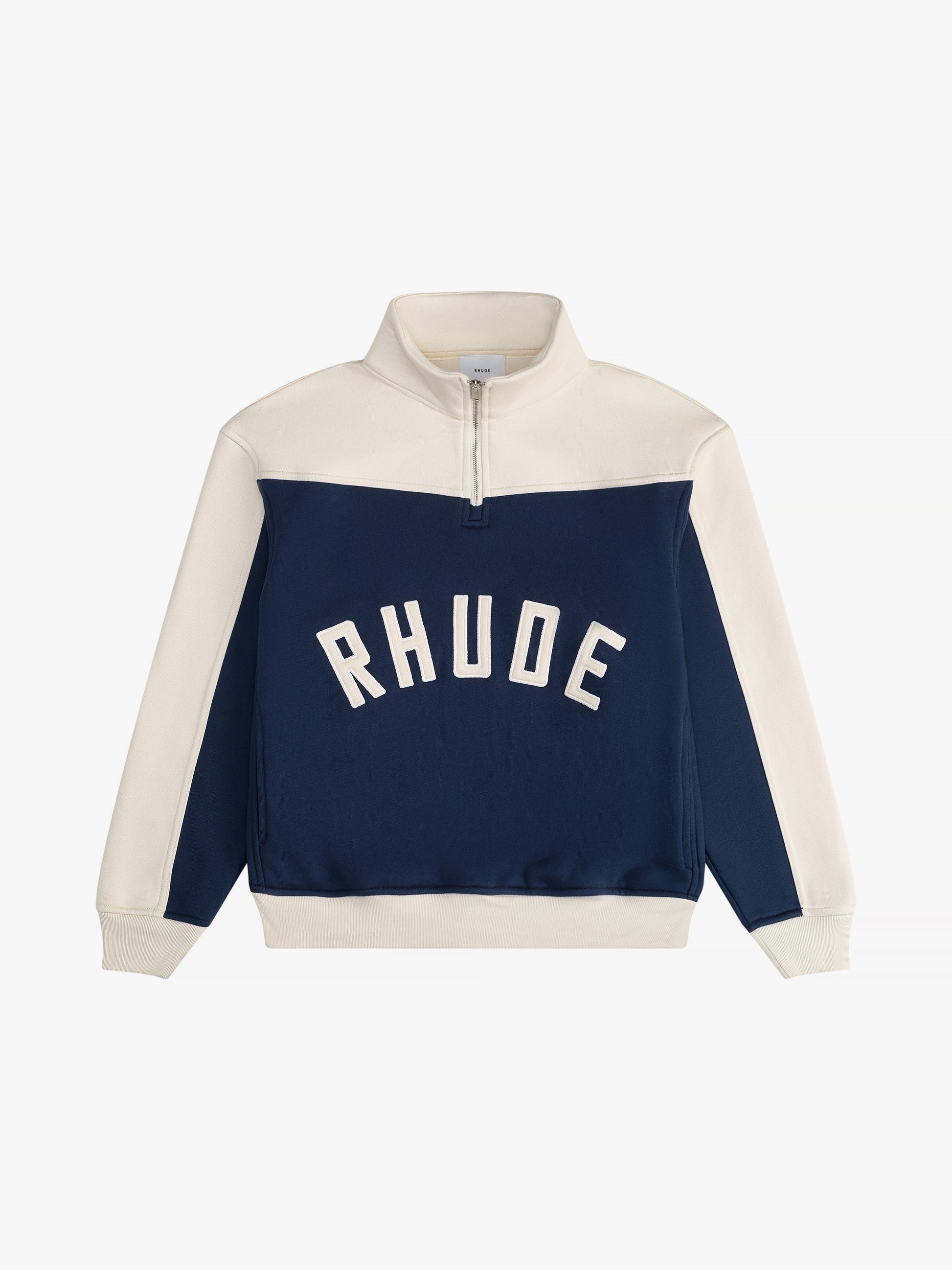 RHUDE MEN'S CONTRAST QUARTER-ZI MID-NIGHT BLUE/CREAM NWT
