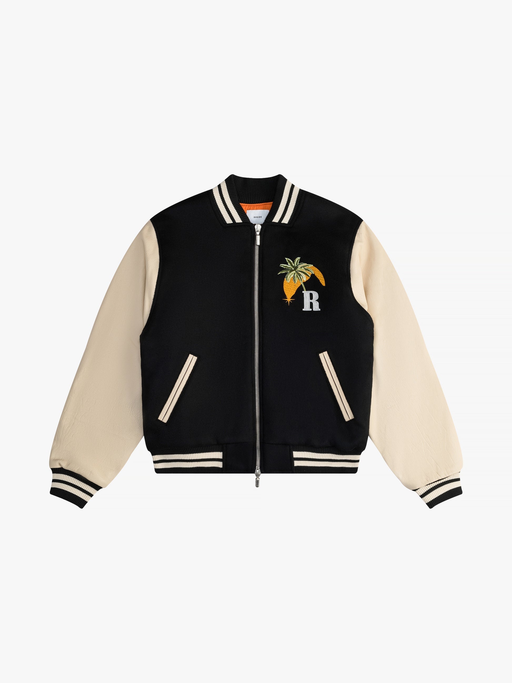 RHUDE MEN'S GP VARSITY JACKET BLACK/CREAM