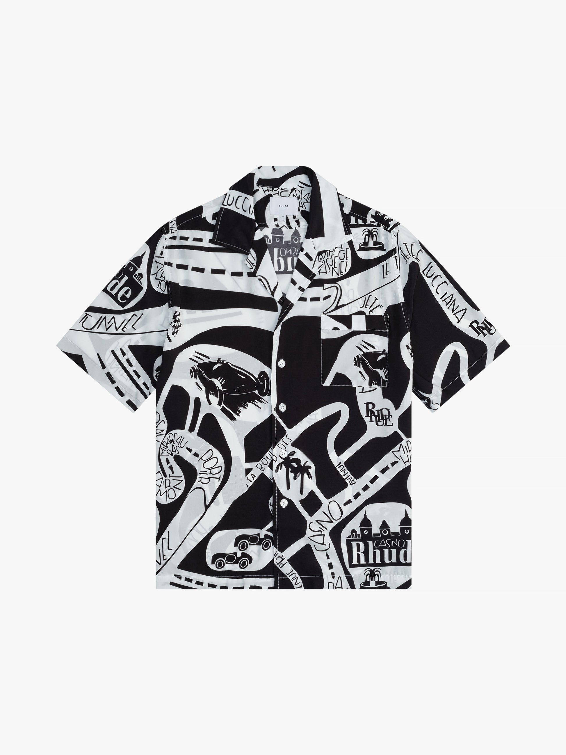 RHUDE MEN'S STRADA SILK SHIRT BLACK/WHITE