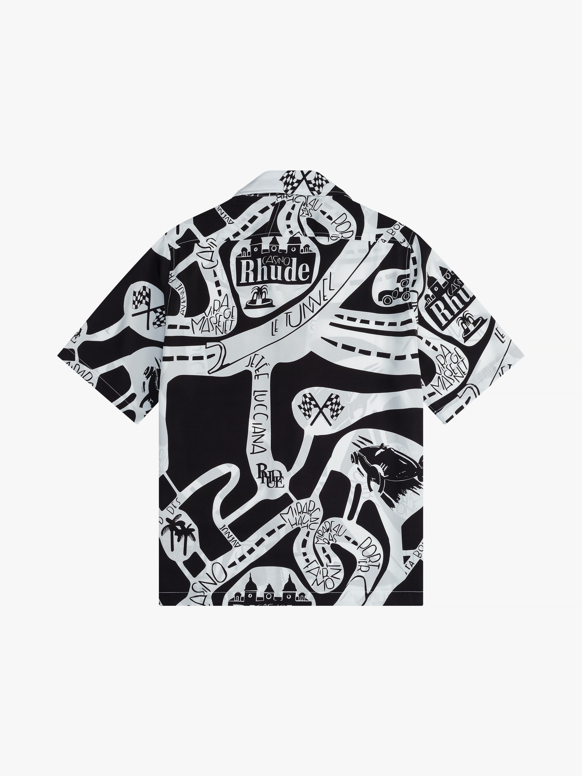 RHUDE MEN'S STRADA SILK SHIRT BLACK/WHITE