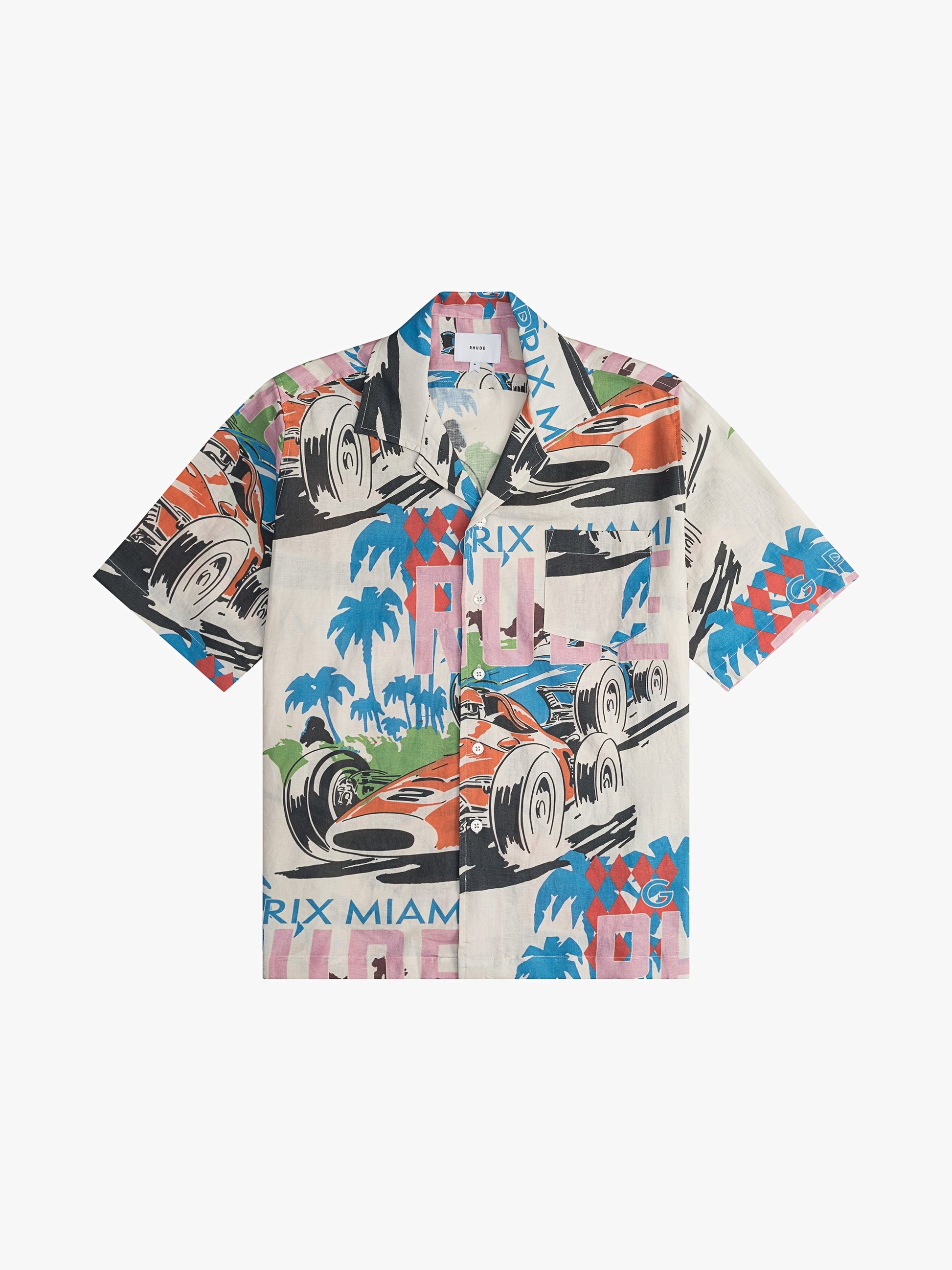 RHUDE MEN'S LINEN GRAND PRIX BUTTON U MULTI