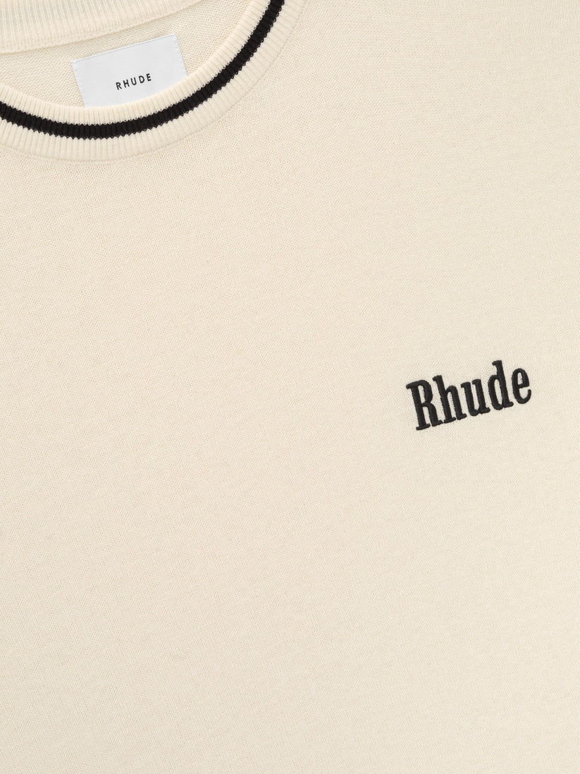 RHUDE MEN'S LOGO KNIT TEE BLACK/IVORY NWT