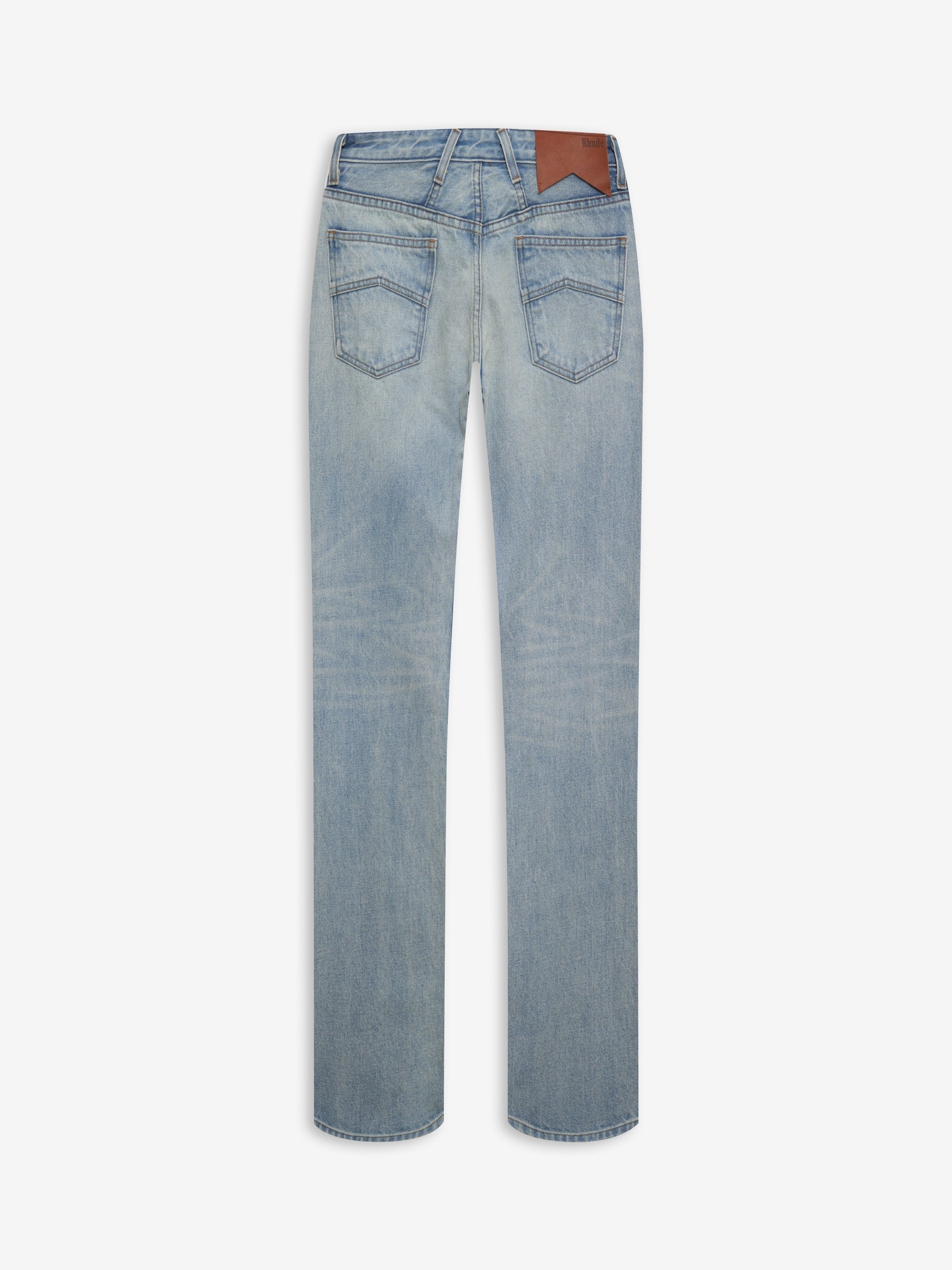 RHUDE WOMEN'S LOW-WAIST FLARE DENIM LIGHT INDIGO NWT