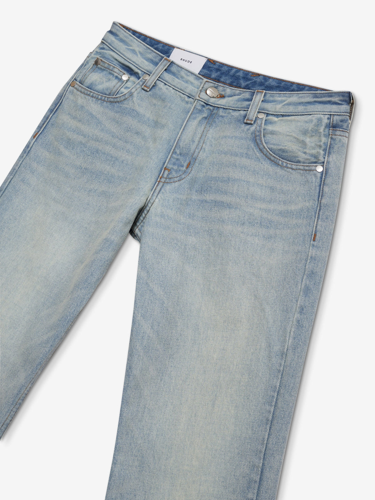 RHUDE WOMEN'S LIGHT INDIGO FLARE TROUSERS