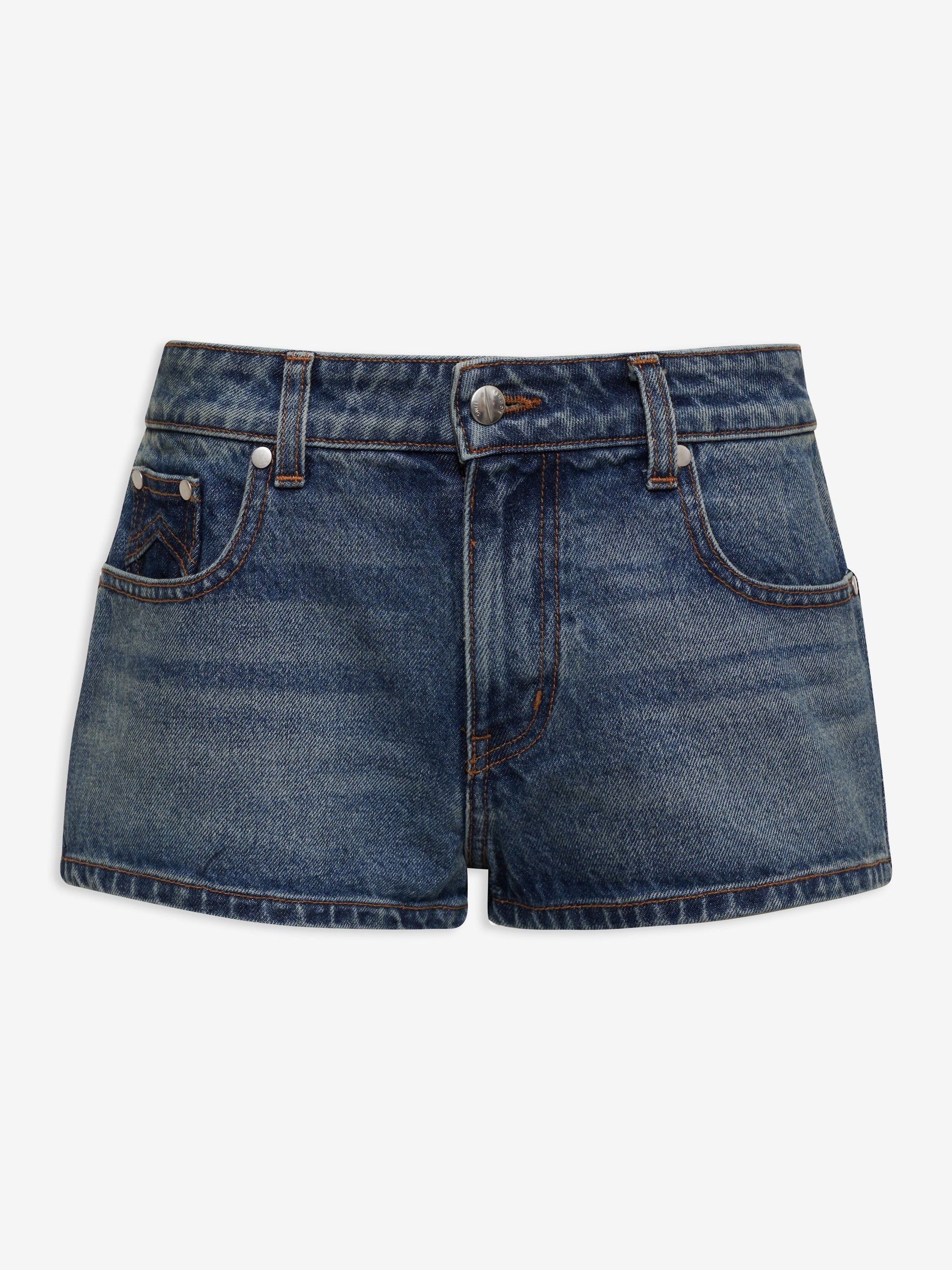 RHUDE WOMEN'S LOW-WAIST DENIM SHORT DARK INDIGO