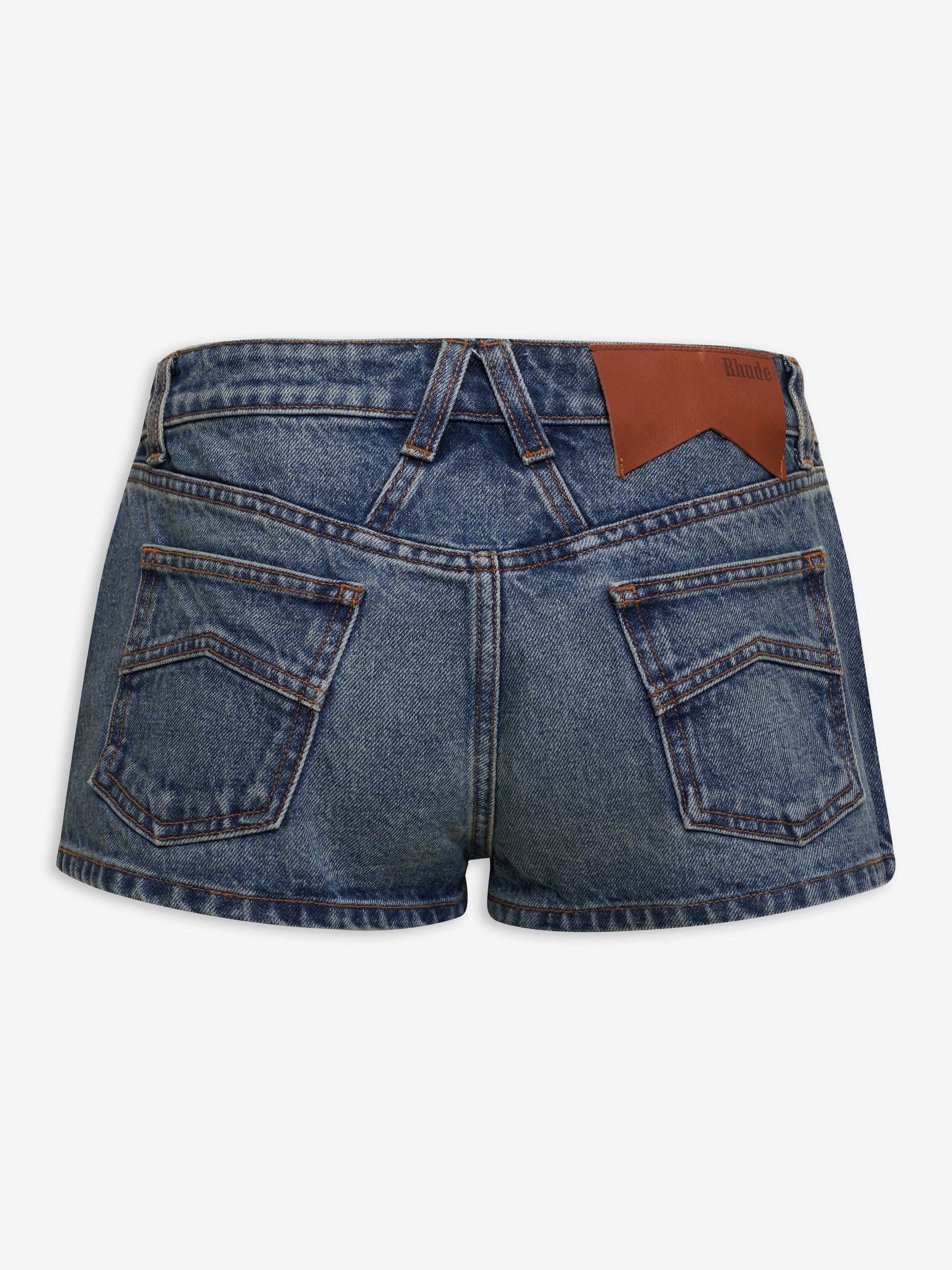 RHUDE WOMEN'S LOW-WAIST DENIM SHORT DARK INDIGO