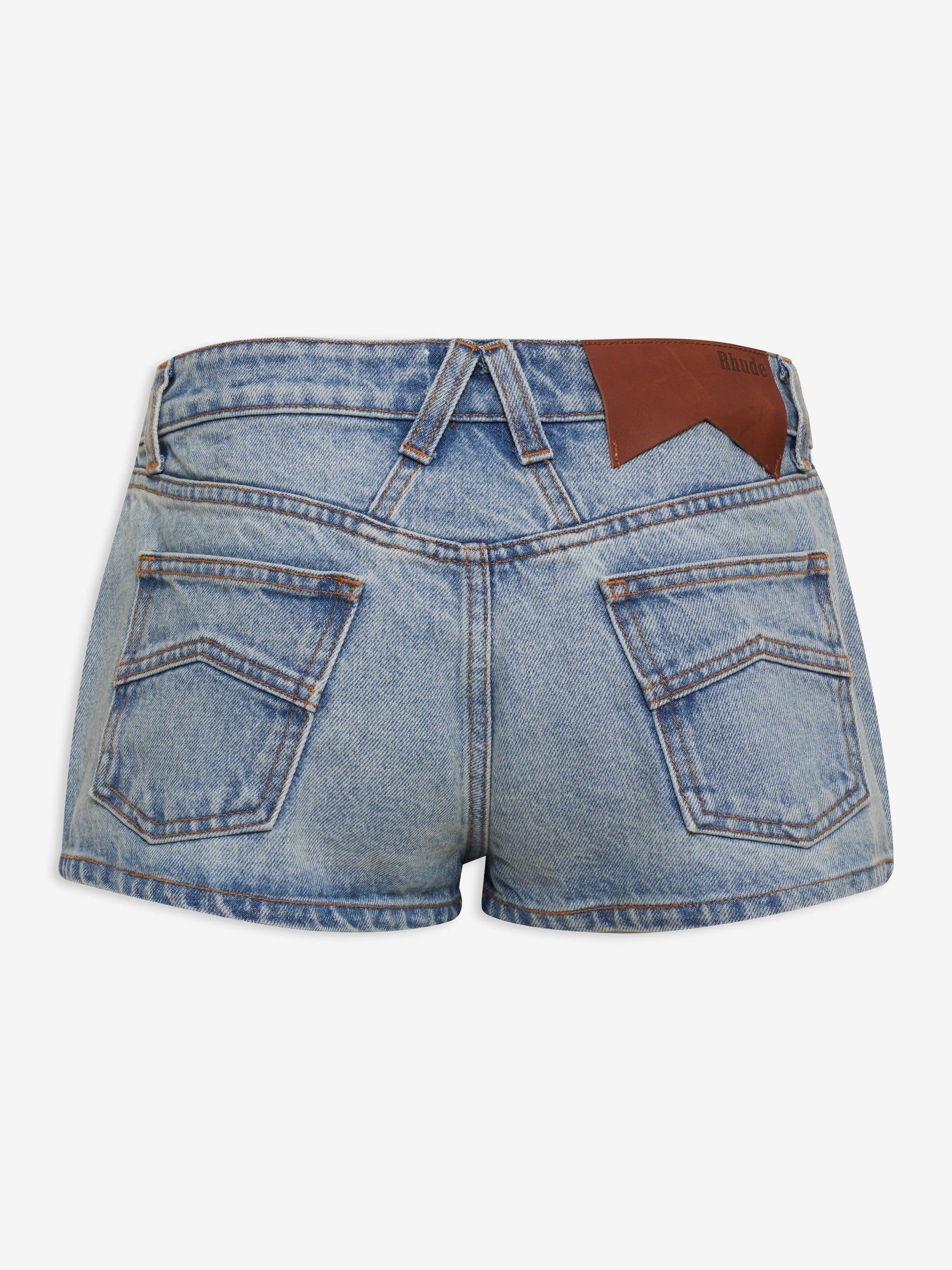 RHUDE WOMEN'S LOW-WAIST DENIM SHORT LIGHT INDIGO