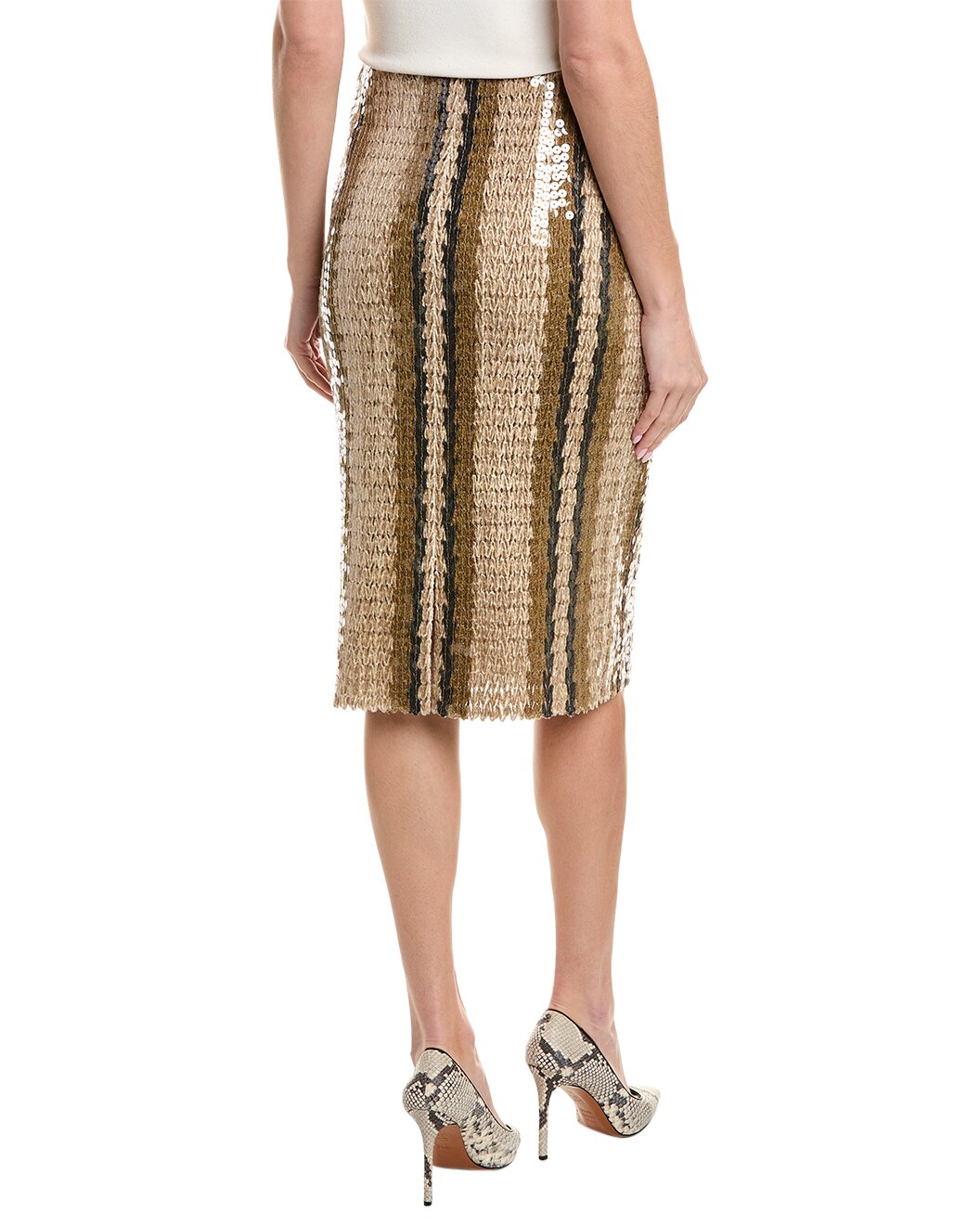 BRUNELLO CUCINELLI WOMEN'S BEIGE STRIPED KNIT SKIRT